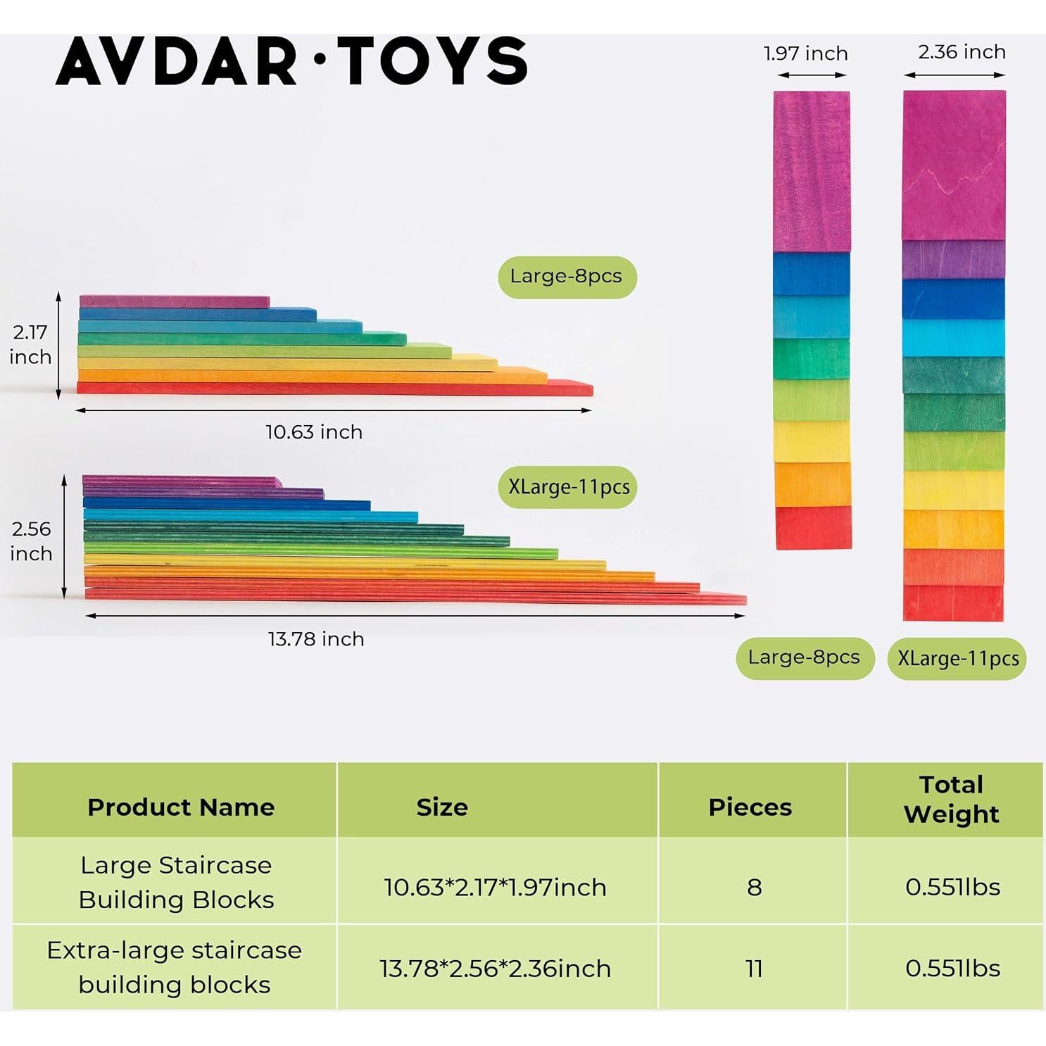 Bloques de Escalera Arcoíris AVDAR - Juguete Montessori 8 Piezas