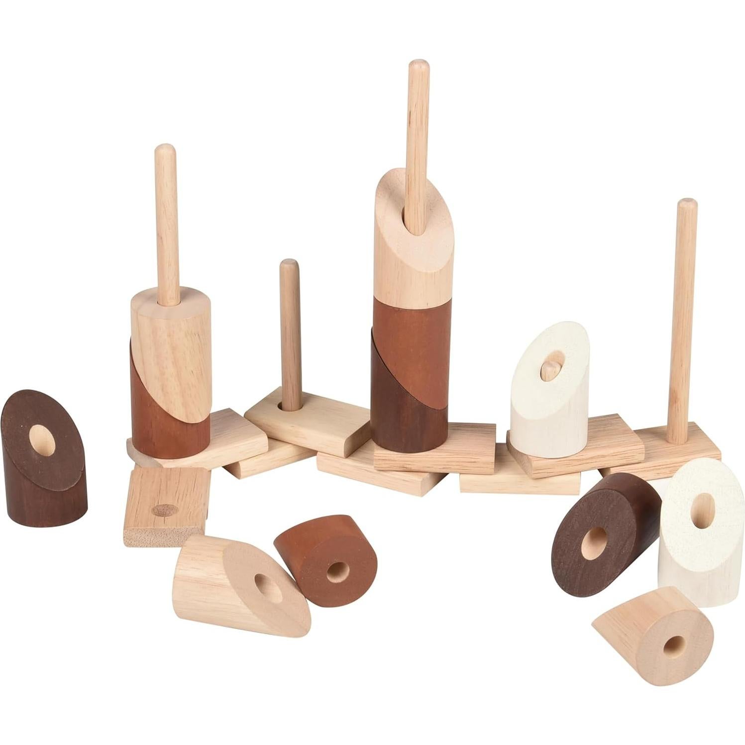 Montessori Natural Geo Stacker - Juguete de Madera Ecológico 20 Piezas