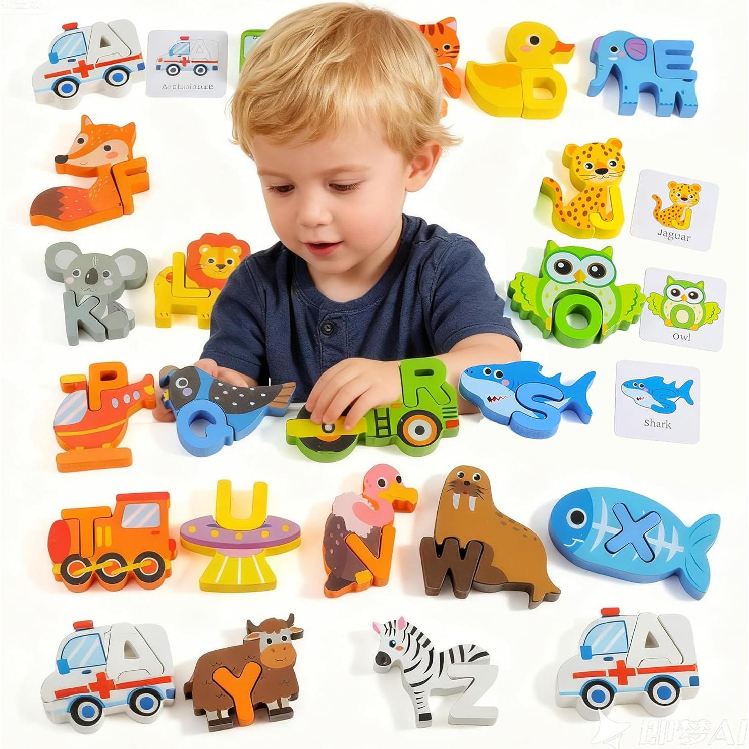 Rompecabezas de Alfabeto de Madera AOROCO 27x21 cm para Niños