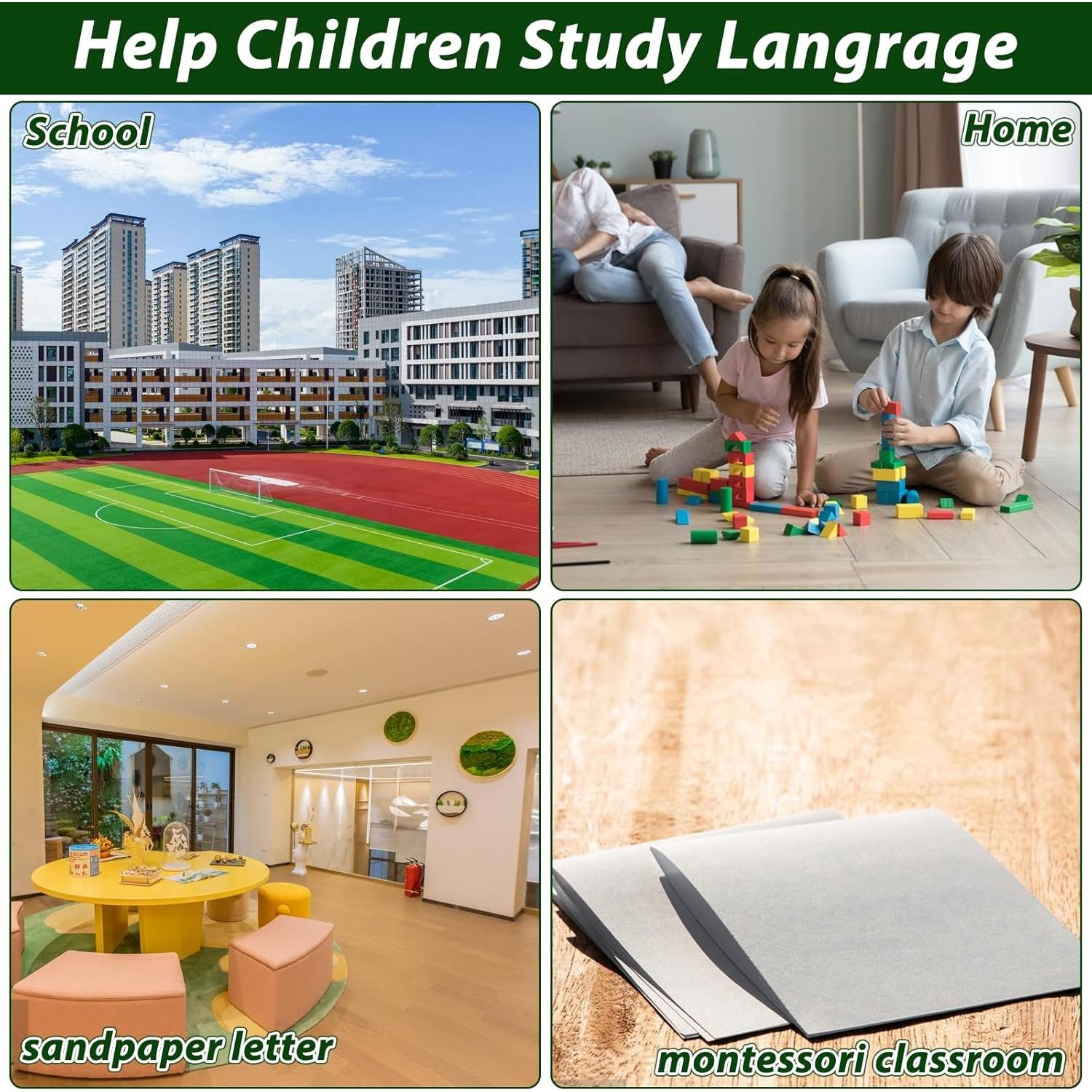 Juego de Letras de Lija Montessori QTLCOHD - 52 Letras Táctiles