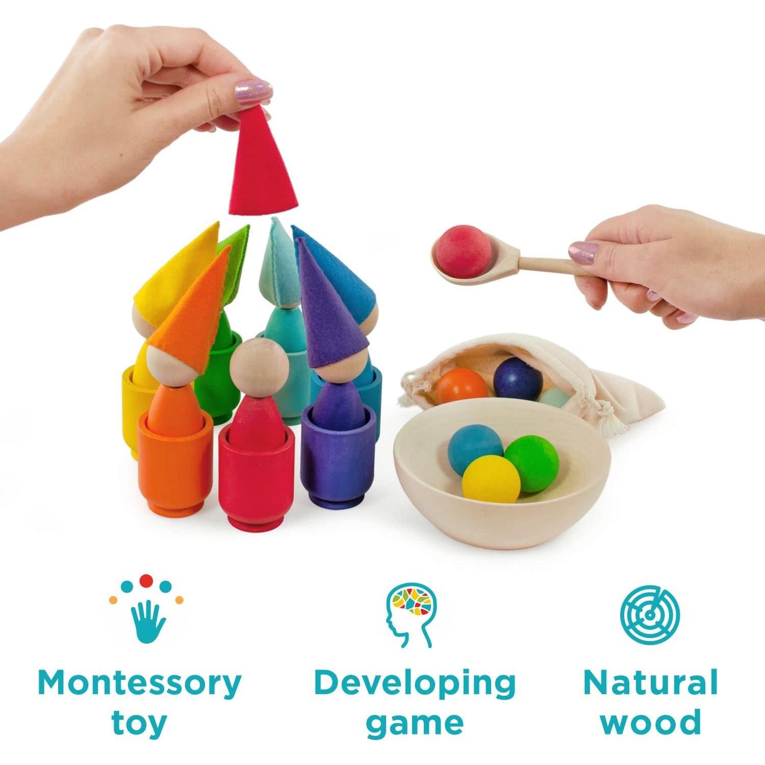 Juguete Montessori Ulanik - Muñecos de Madera y Tazas 3+