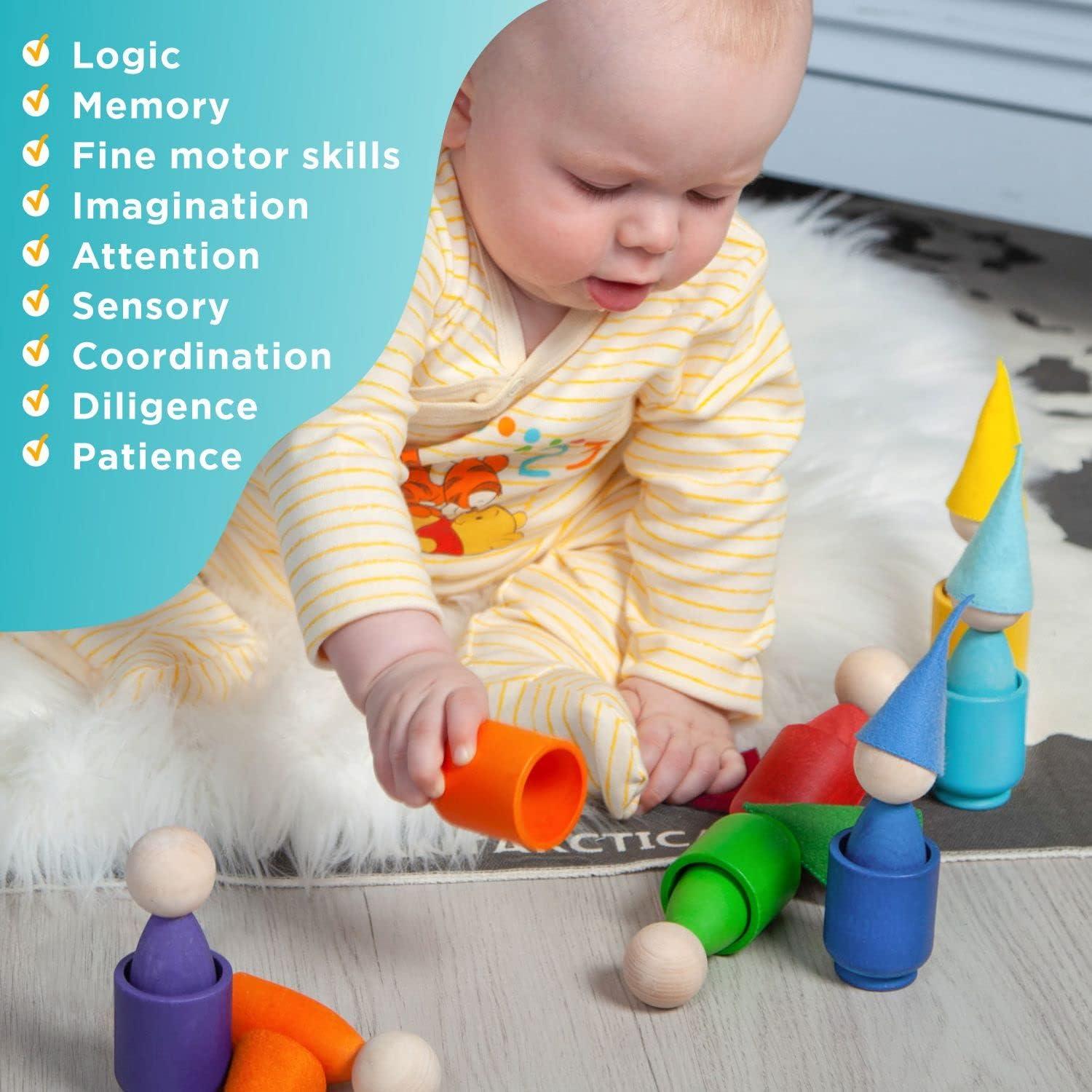 Juguete Montessori Ulanik - Muñecos de Madera y Tazas 3+