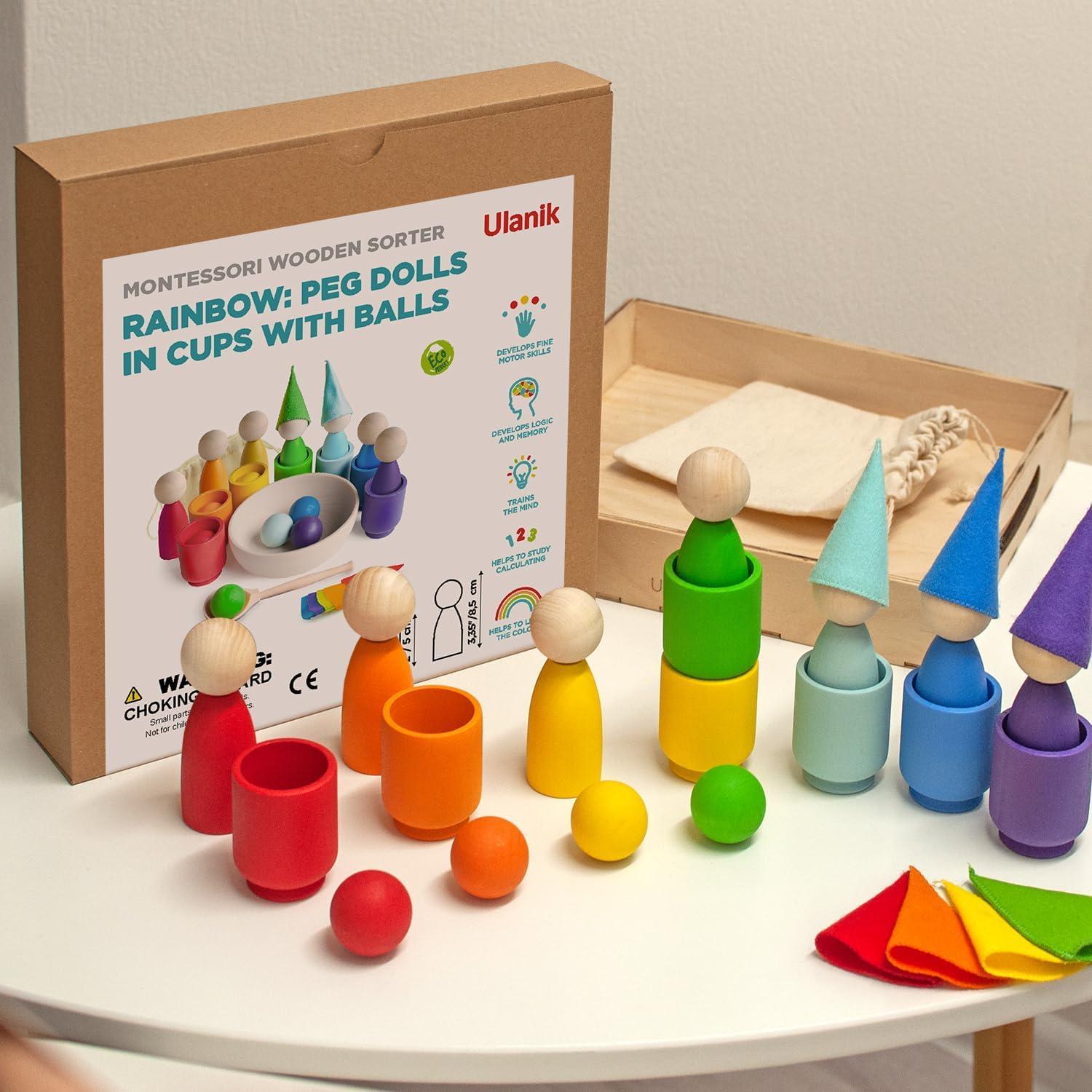 Juguete Montessori Ulanik - Muñecos de Madera y Tazas 3+