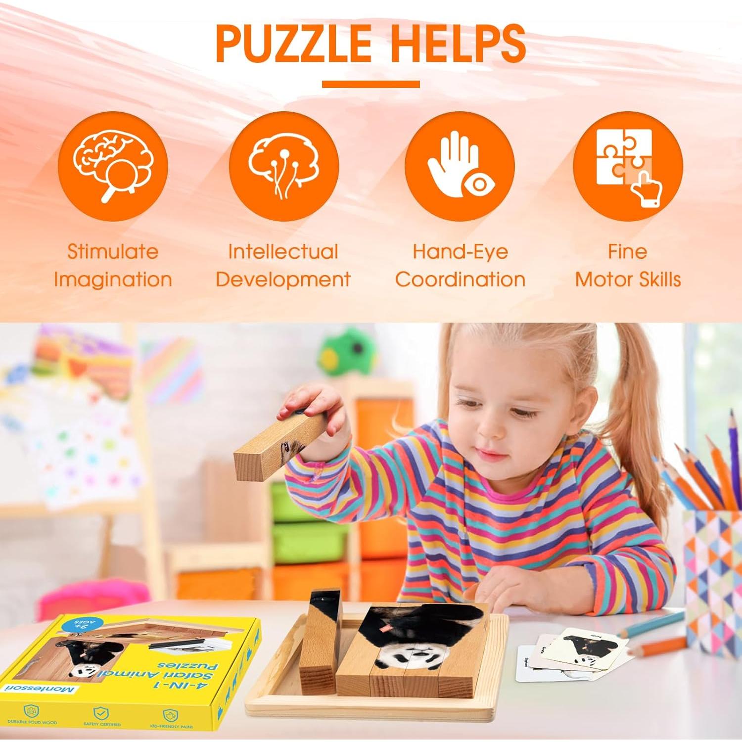 Rompecabezas Montessori de Madera Niceuare 4 en 1 Animales