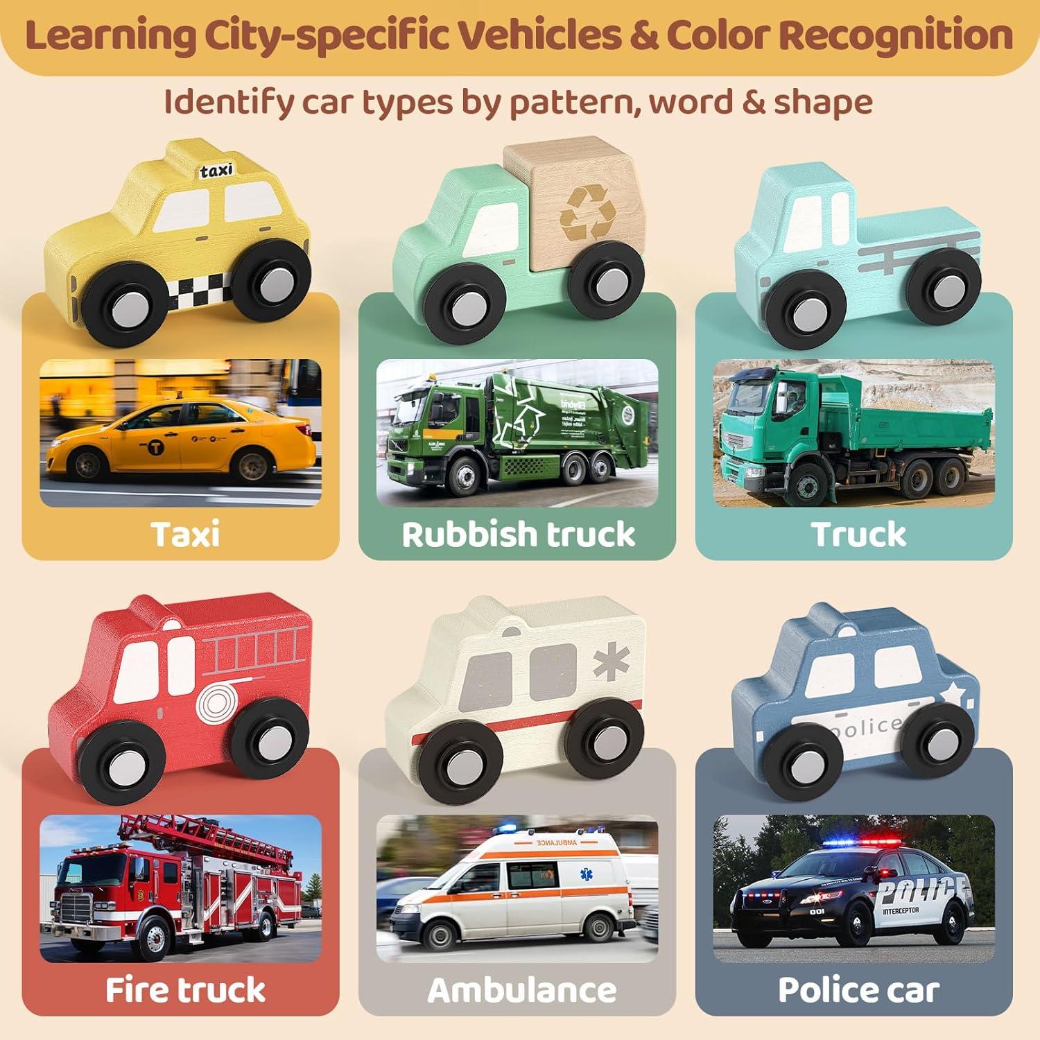 Rompecabezas de Madera AIGIMU 6 Vehículos para Niños 1-3 Años