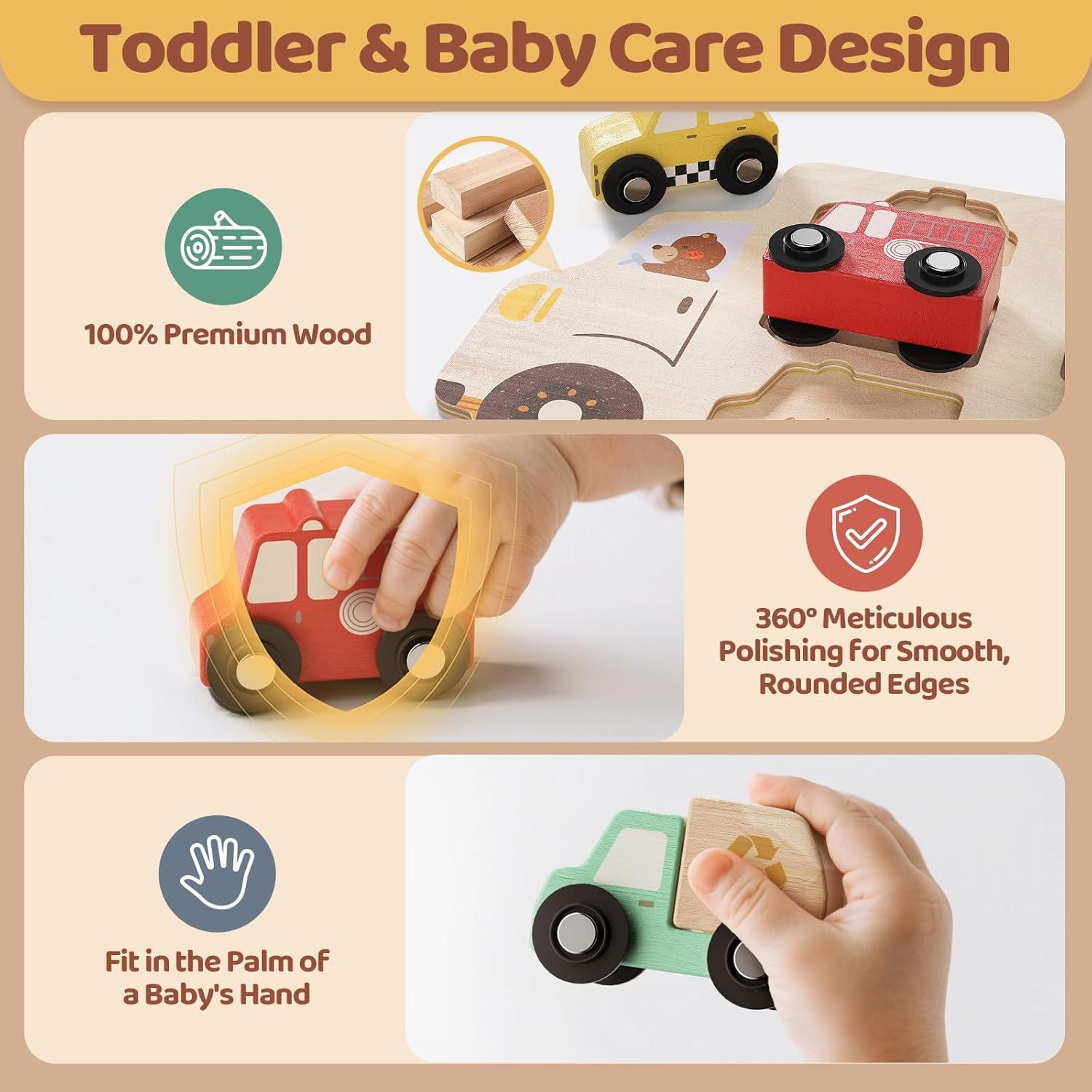 Rompecabezas de Madera AIGIMU 6 Vehículos para Niños 1-3 Años