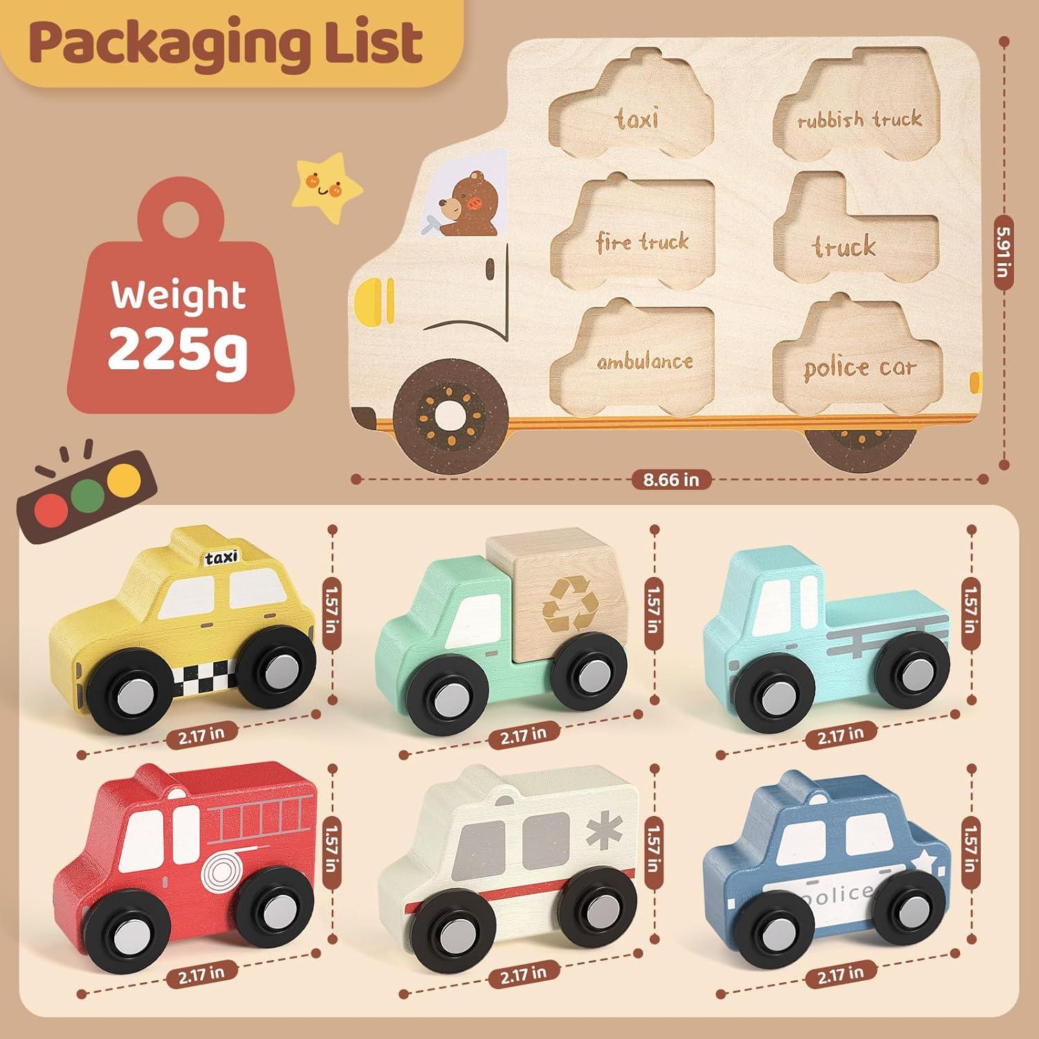 Rompecabezas de Madera AIGIMU 6 Vehículos para Niños 1-3 Años