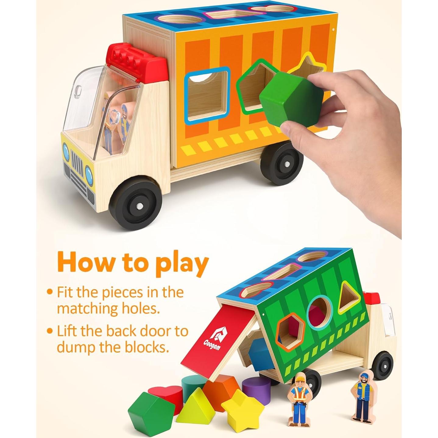 Camión de Clasificación de Formas Coogam - Juguete Educativo de Madera para Niños de 2 a 4 Años