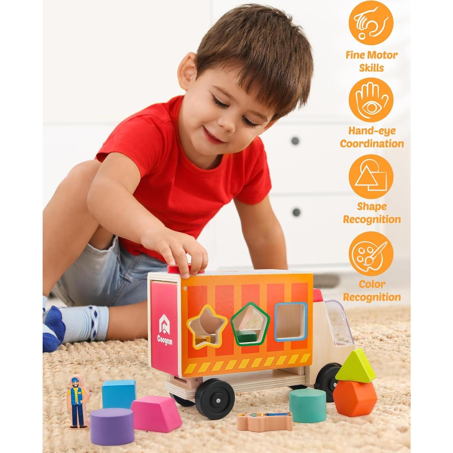 Camión de Clasificación de Formas Coogam - Juguete Educativo de Madera para Niños de 2 a 4 Años