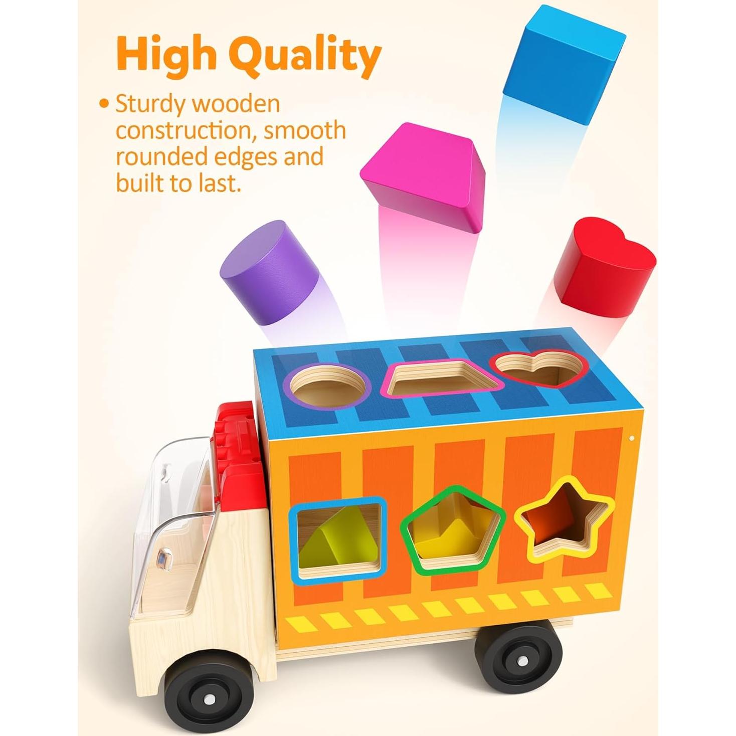 Camión de Clasificación de Formas Coogam - Juguete Educativo de Madera para Niños de 2 a 4 Años