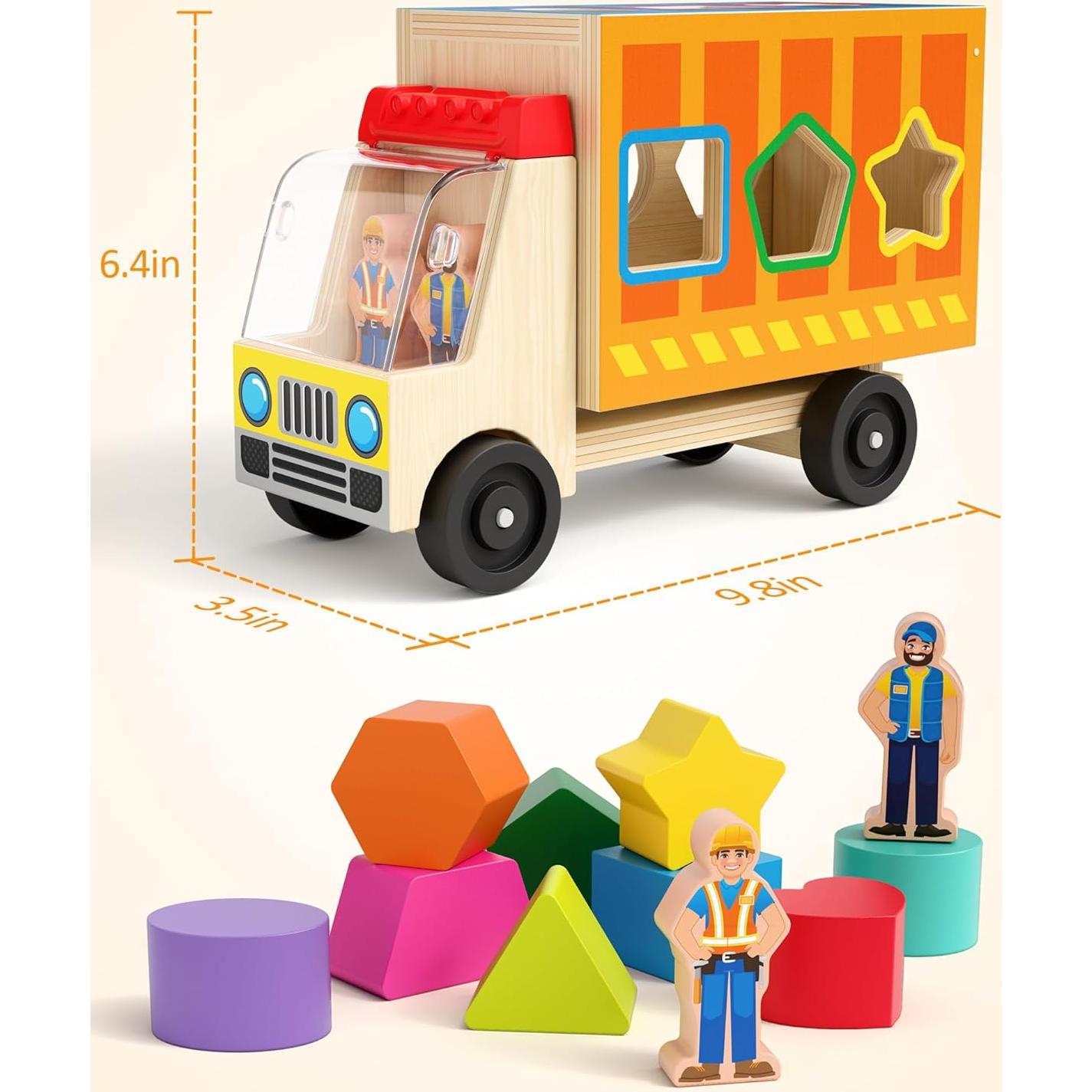 Camión de Clasificación de Formas Coogam - Juguete Educativo de Madera para Niños de 2 a 4 Años