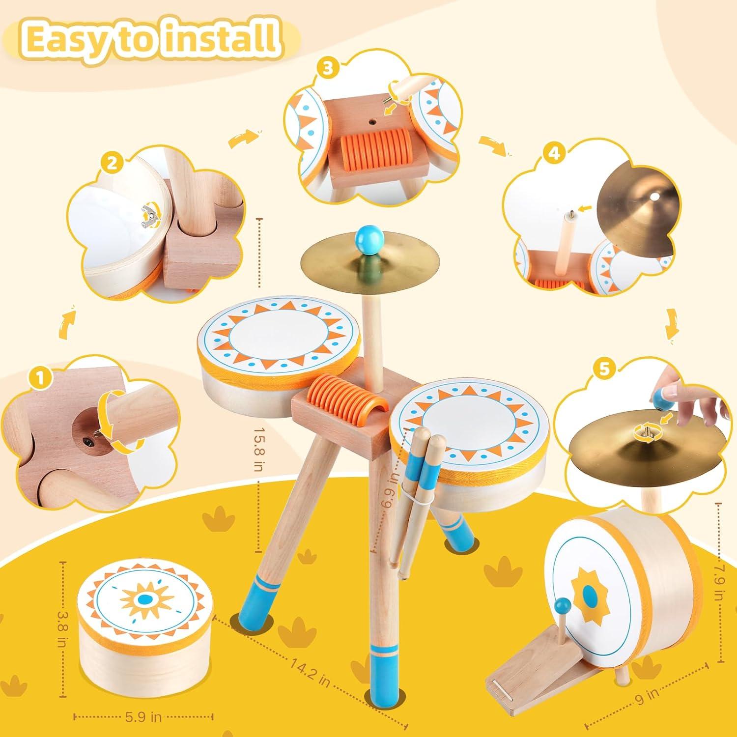 Batería de Jazz de Madera Meytccve para Niños 1-3 Años
