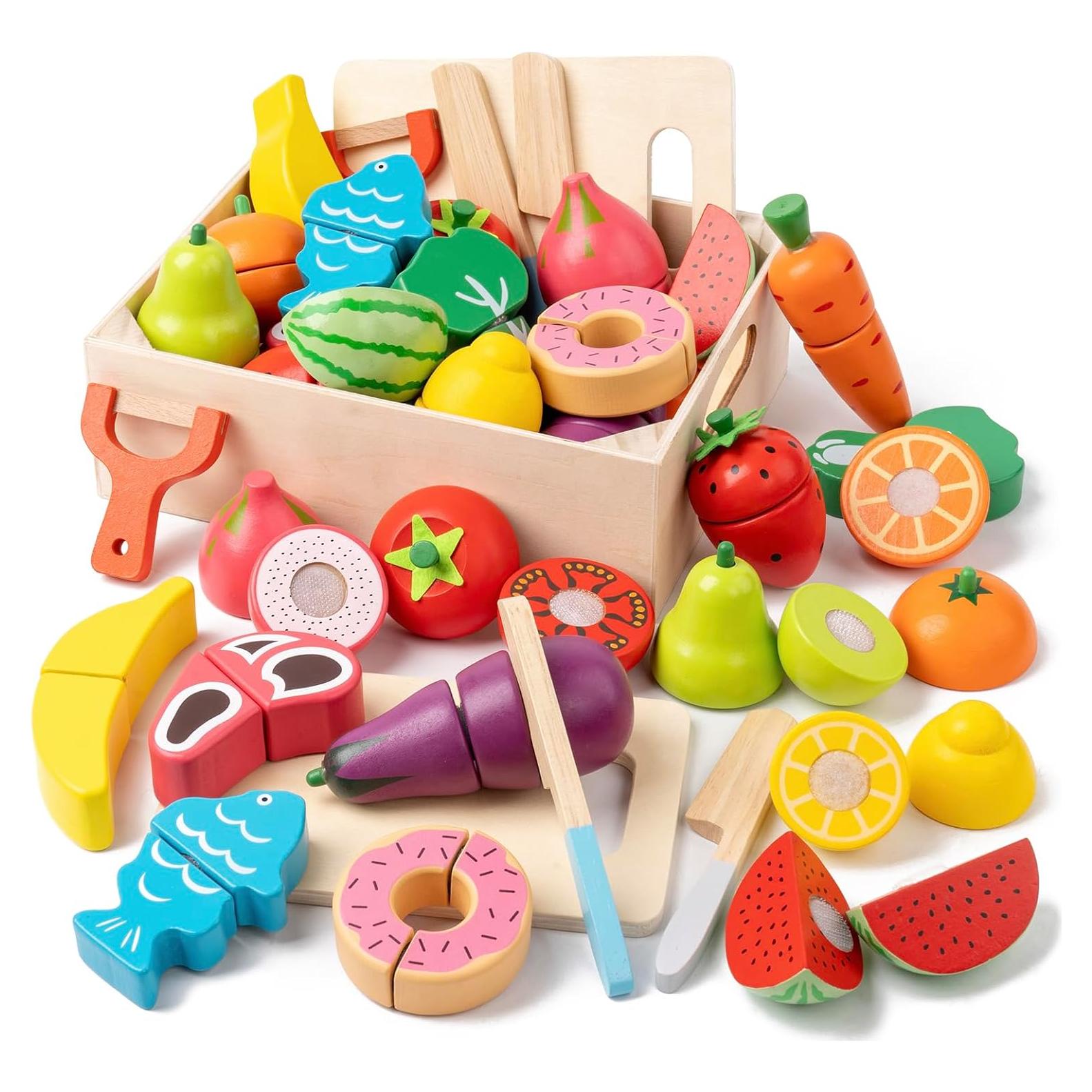 Comida de Juguete de Madera KDSFT - 34 Piezas para Niños 3+