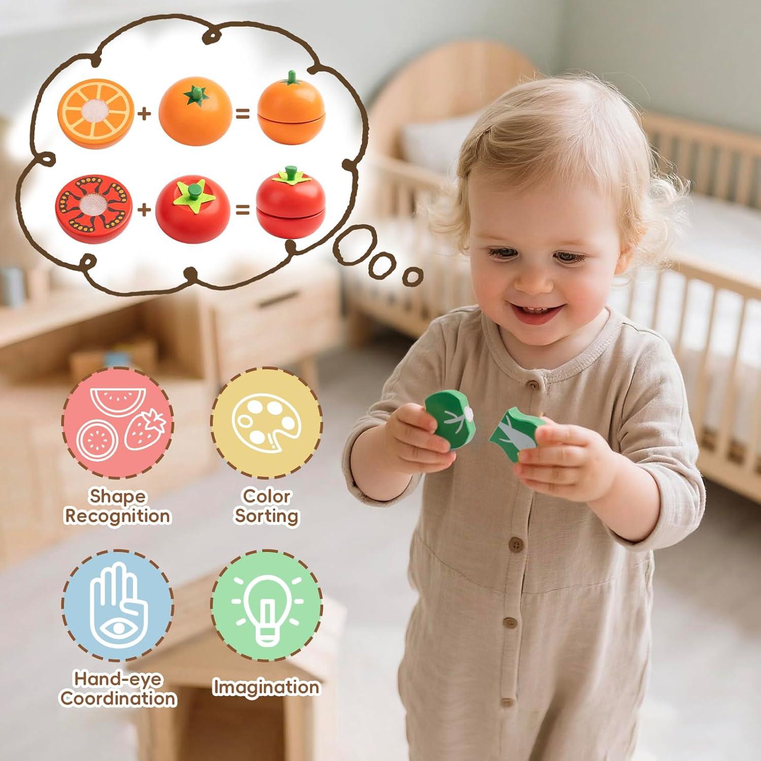 Comida de Juguete de Madera KDSFT - 34 Piezas para Niños 3+