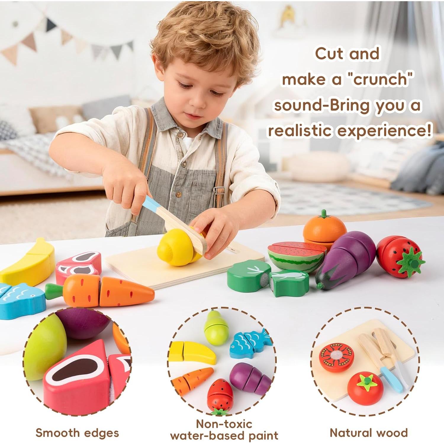 Comida de Juguete de Madera KDSFT - 34 Piezas para Niños 3+