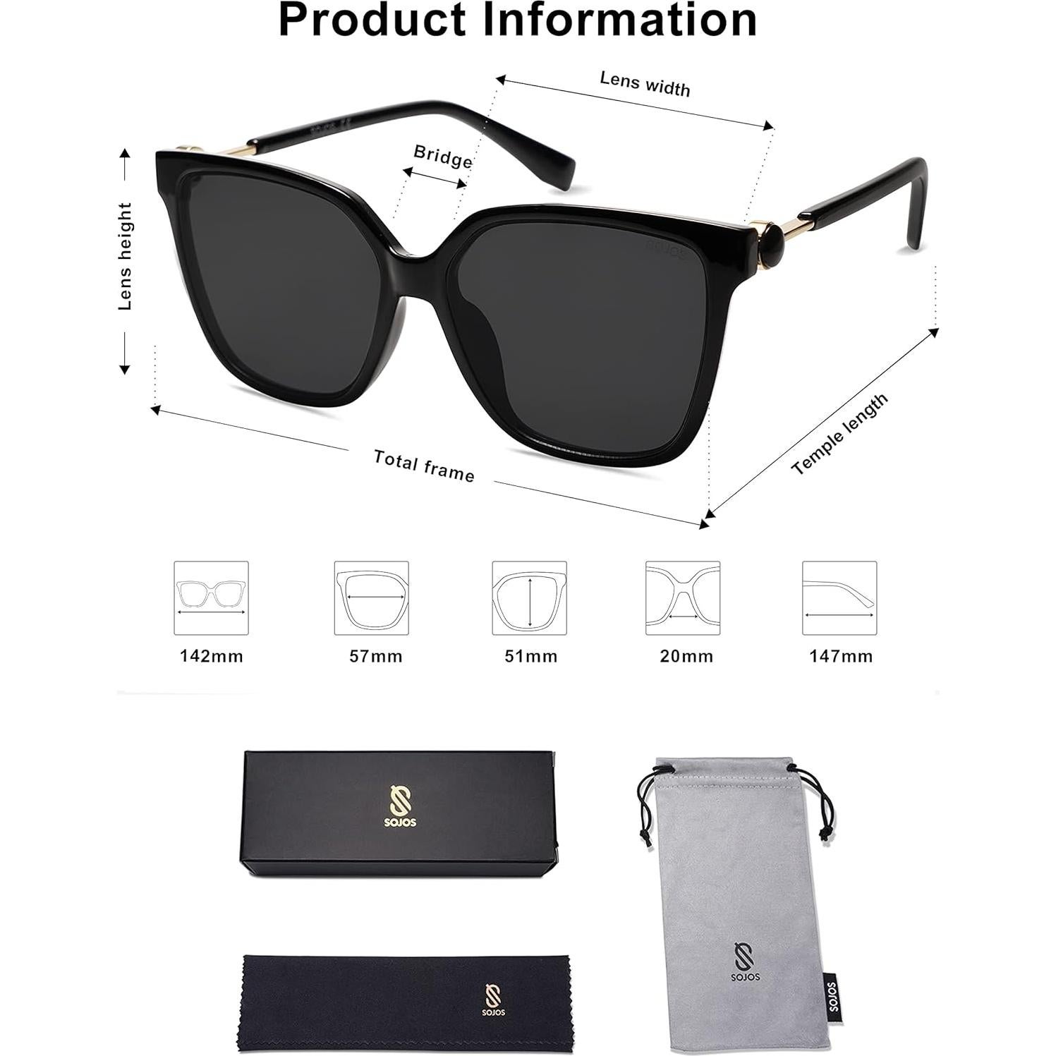 Gafas de sol cuadradas SOJOS con lentes UV400 para mujeres