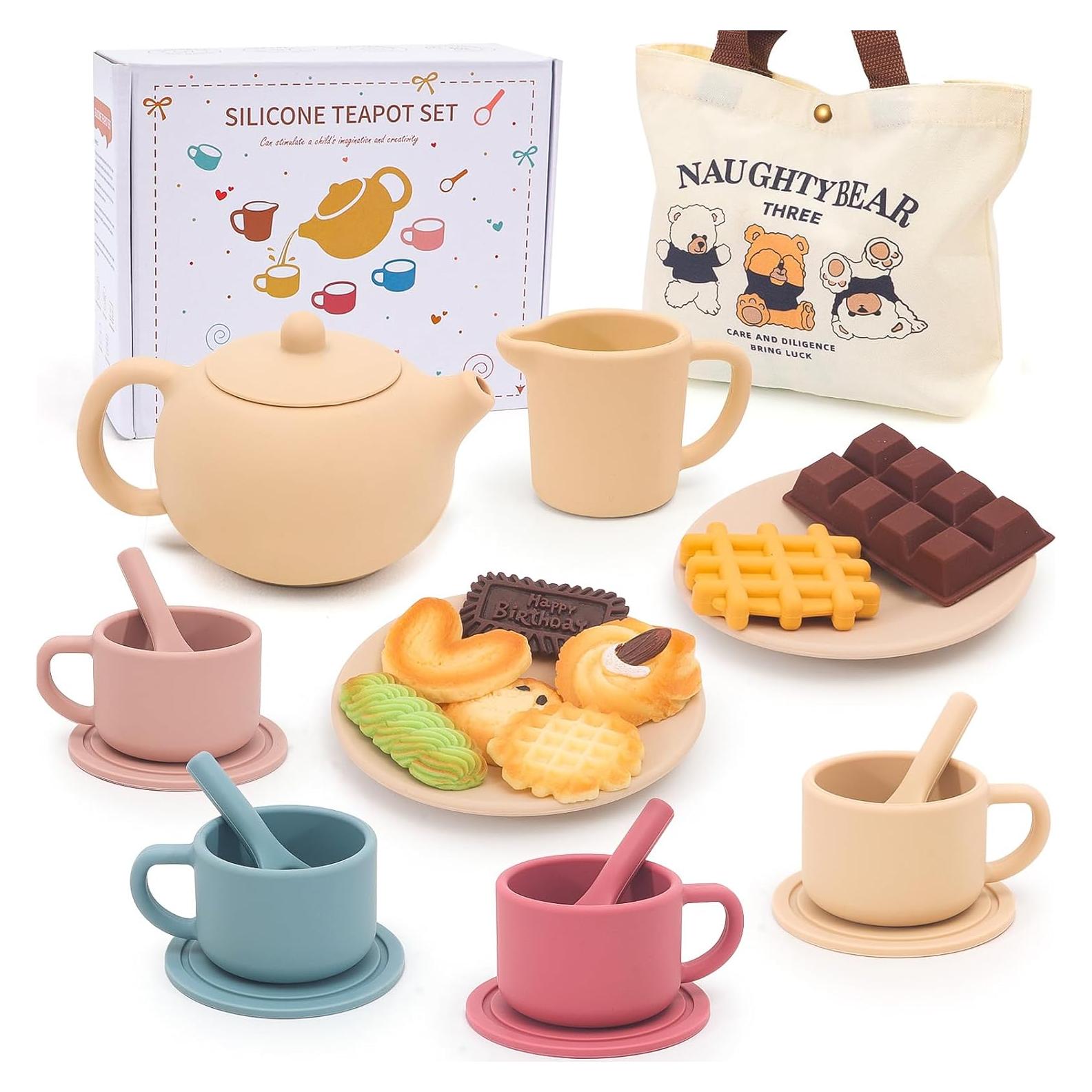 Juego de Té de Silicona FUNCREVITY para Niñas 3-6 Años