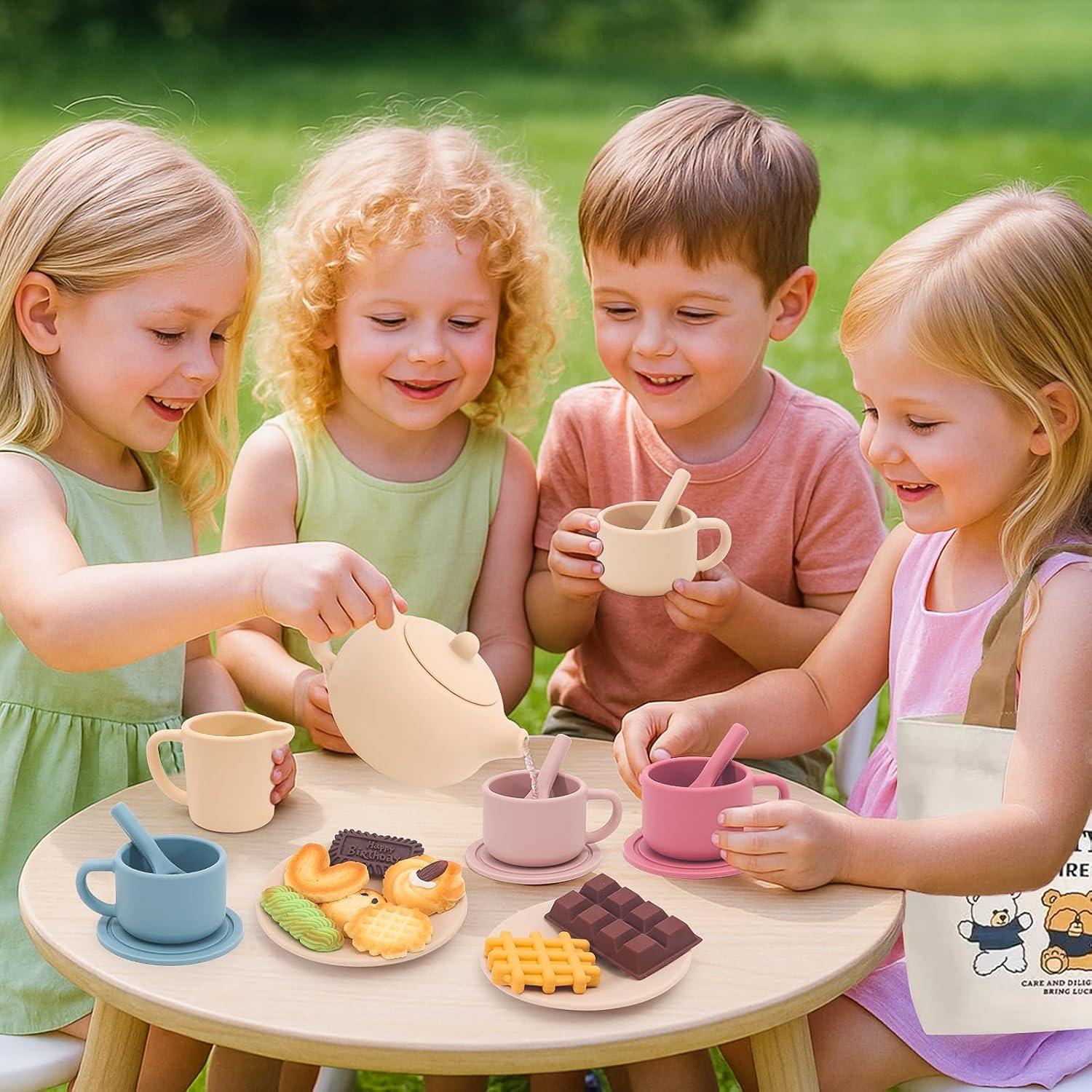 Juego de Té de Silicona FUNCREVITY para Niñas 3-6 Años