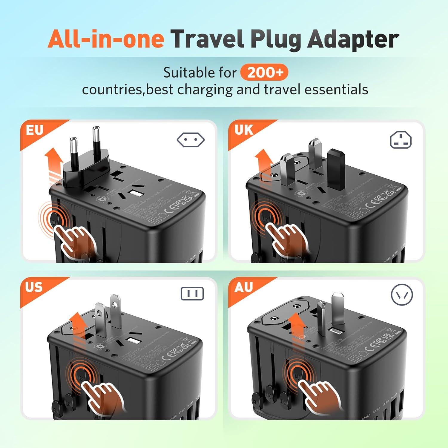 Adaptador de Viaje Universal Hichor con 3 USB-C y 2 USB-A