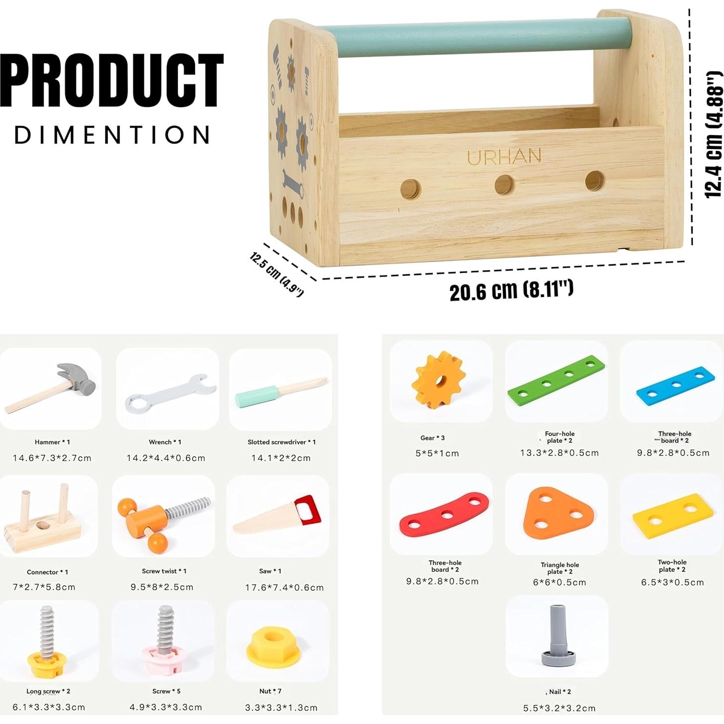 Juego de Herramientas de Madera URHAN - 35 Piezas Educativas