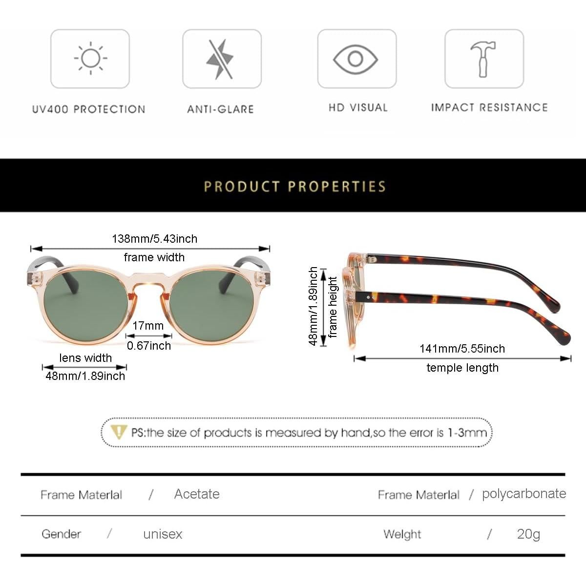 Gafas de Sol Gleyemor Polarizadas Redondas UV400 Unisex