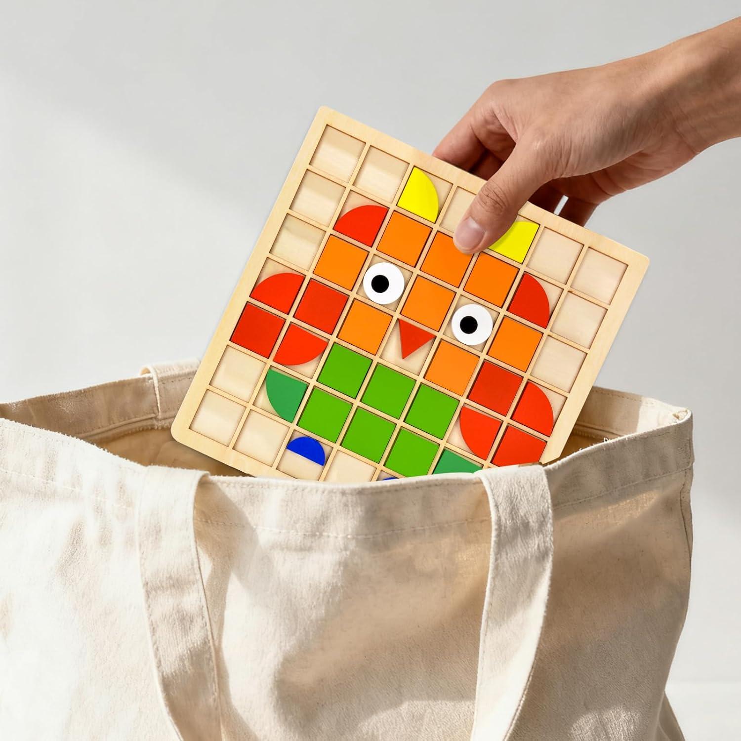 Rompecabezas de Madera Montessori Tangram - Juego Cognitivo 120 Bloques