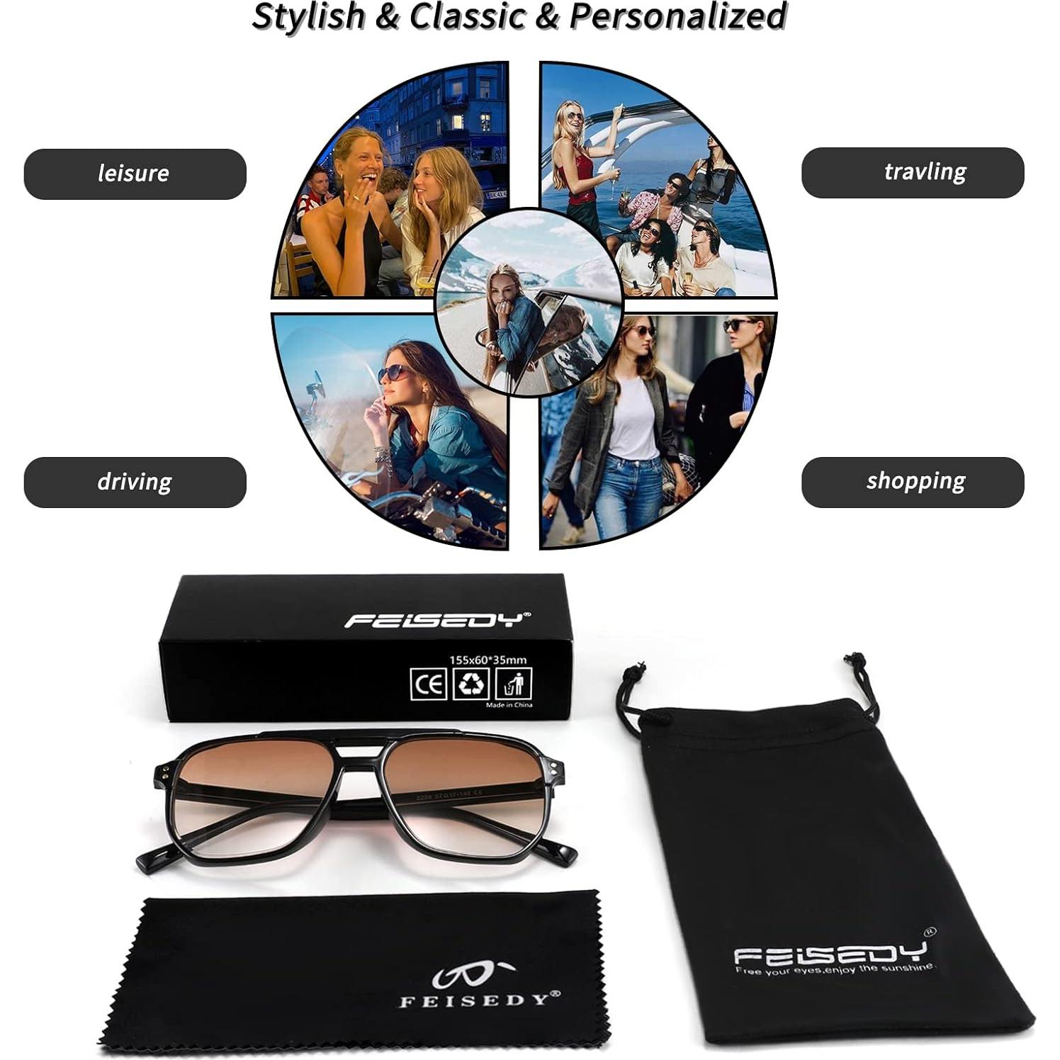 Gafas de Sol FEISEDY Retro Cuadradas UV400 Unisex