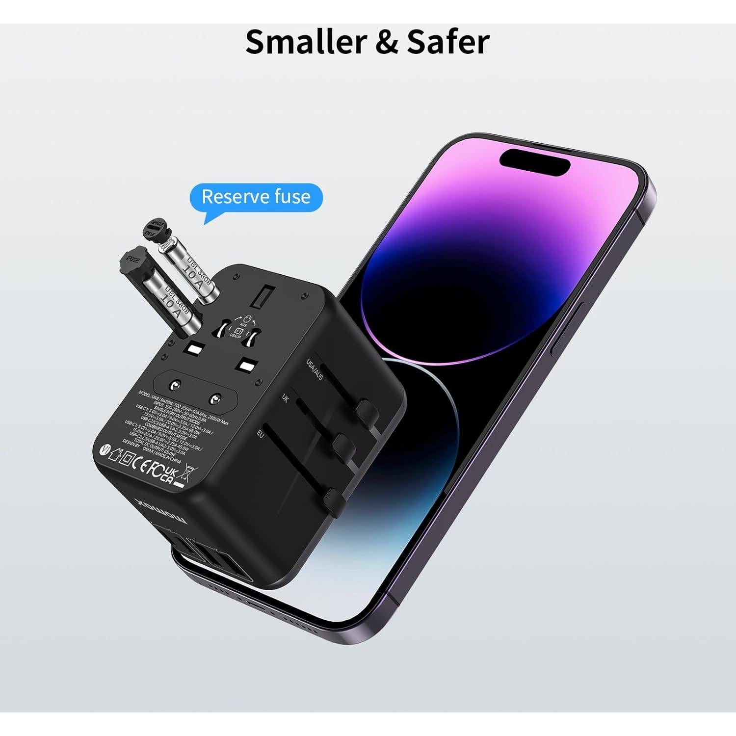 MOMAX Adaptador de Viaje Universal 70W 3 USB-C 2 USB-A