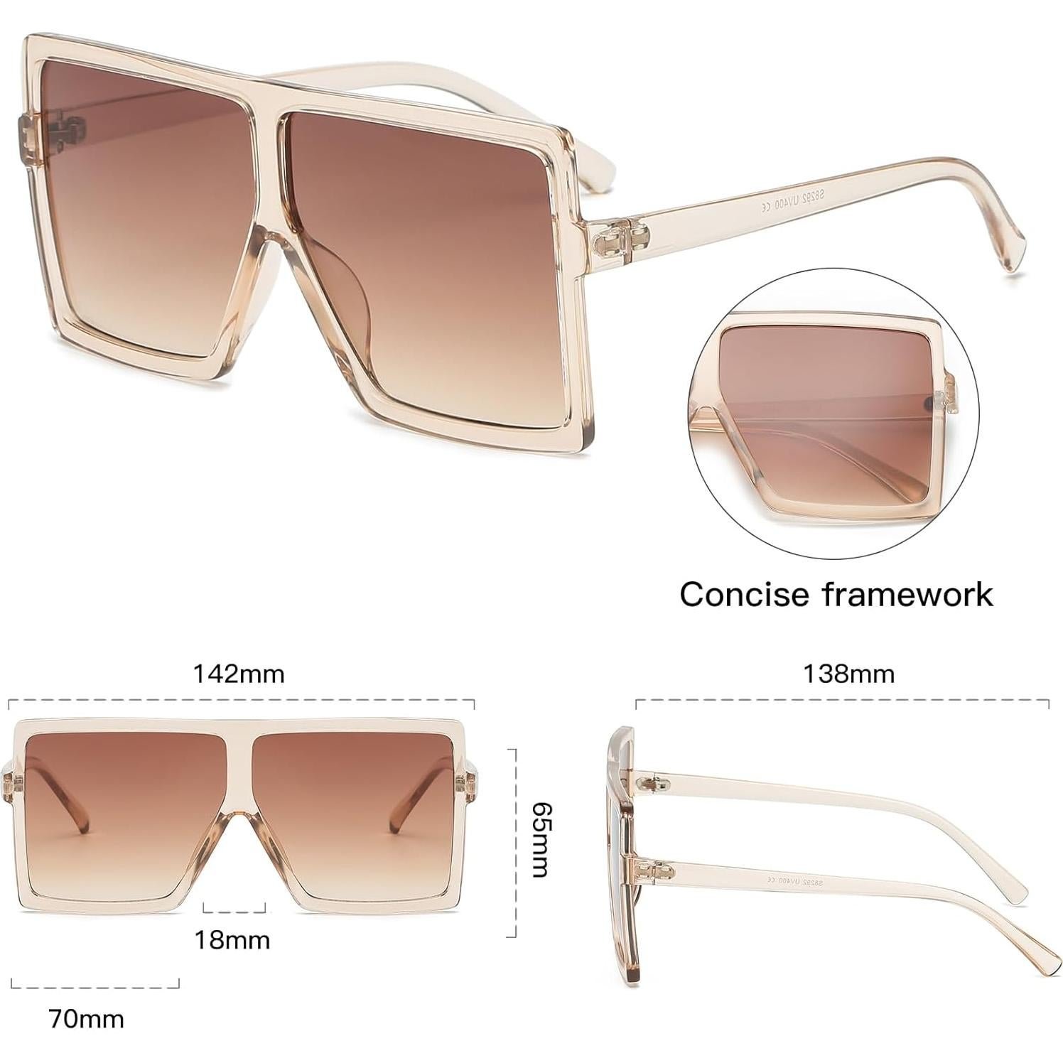 Gafas de Sol Cuadradas Grandes UV400 Unisex Estilo Moda