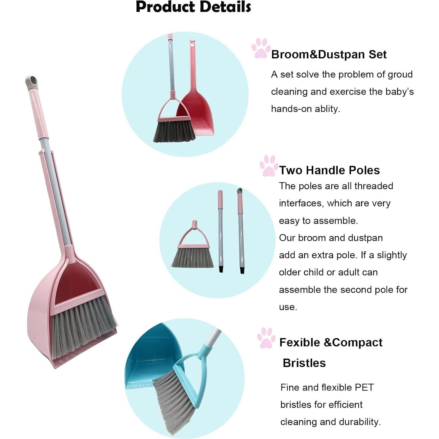 Juego de Escoba y Recogedor para Niños BSMstone Rosa