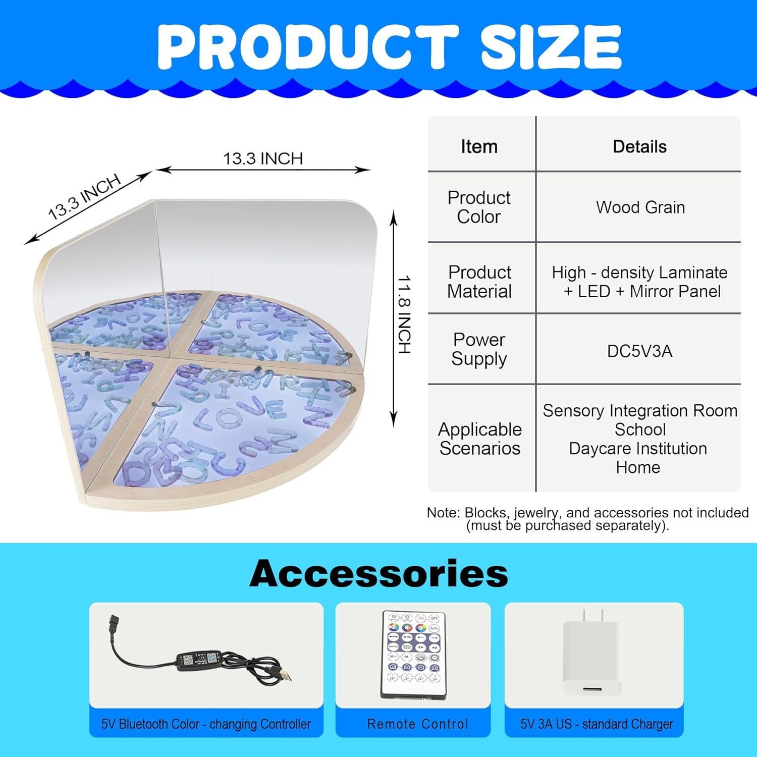 Esquina Sensorial Tenmind RPS con Espejos y Luz LED 43x40cm