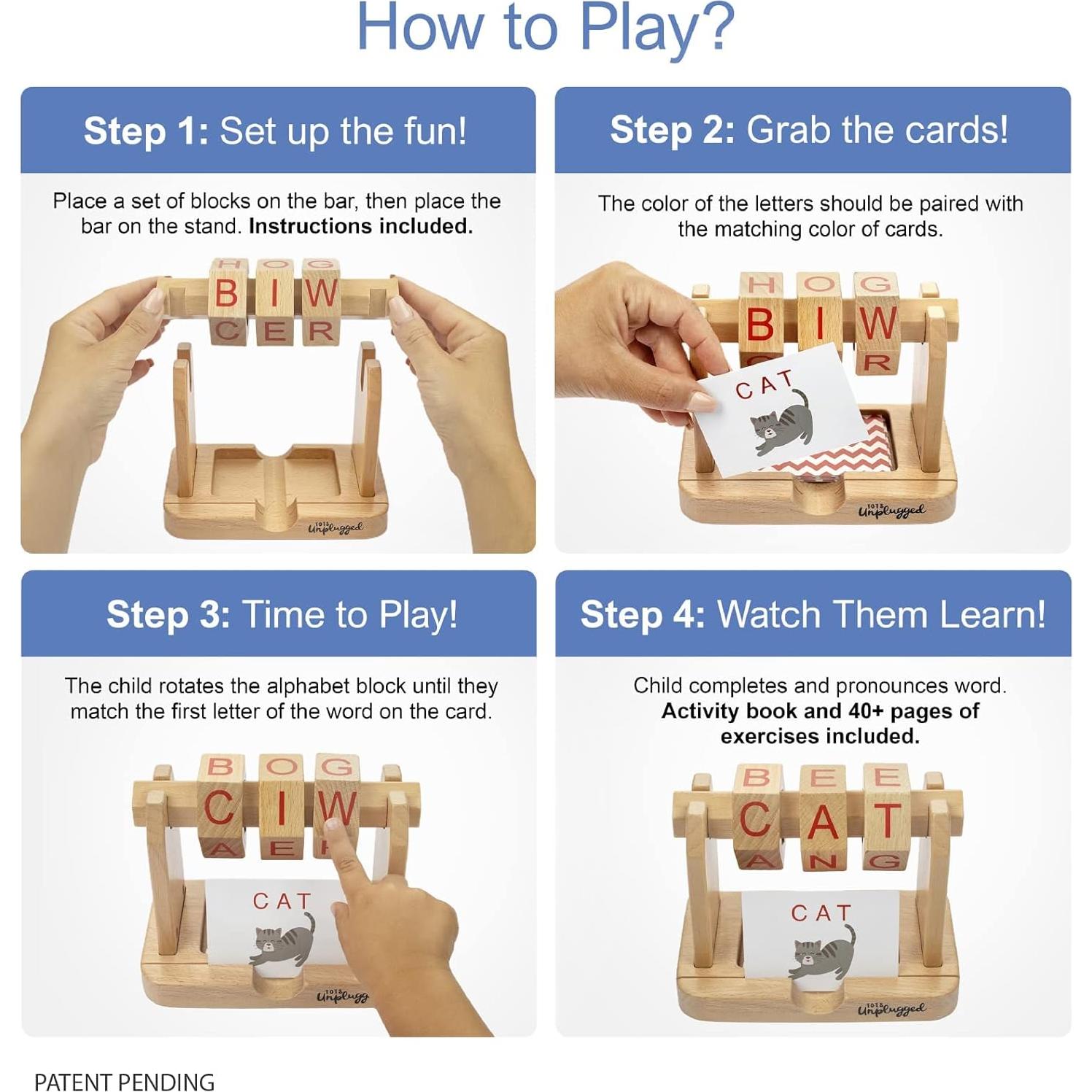 Bloques de Lectura Fonética Montessori de Madera - 3 Bloques