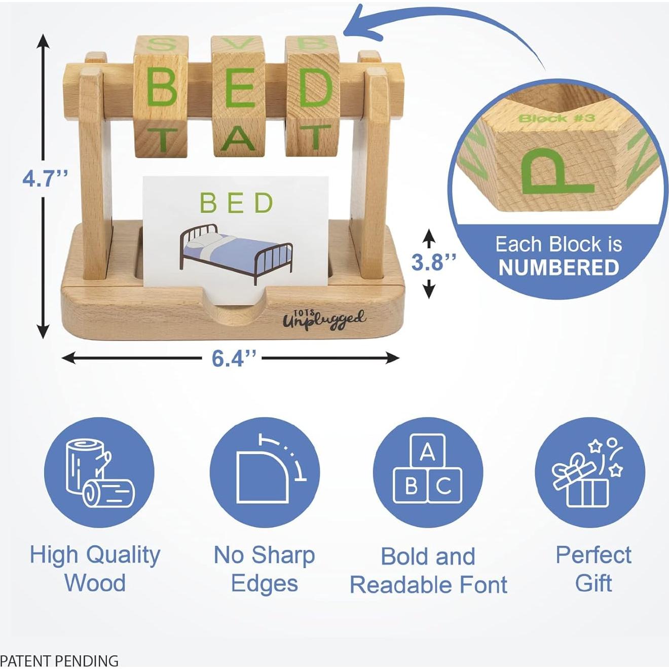 Bloques de Lectura Fonética Montessori de Madera - 3 Bloques
