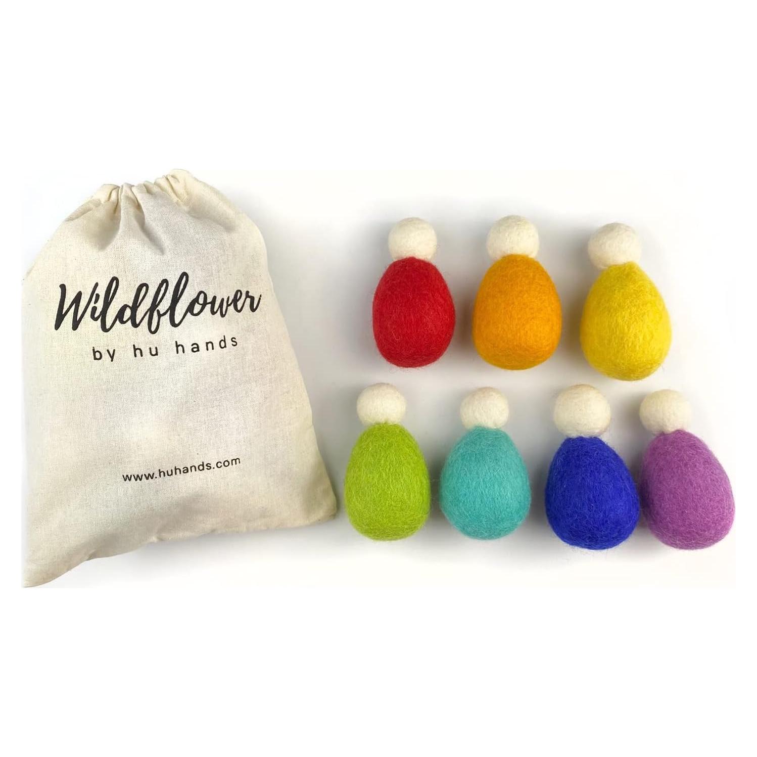 Muñecos de Madera de Lana Arcoíris Wildflower - Set de 7