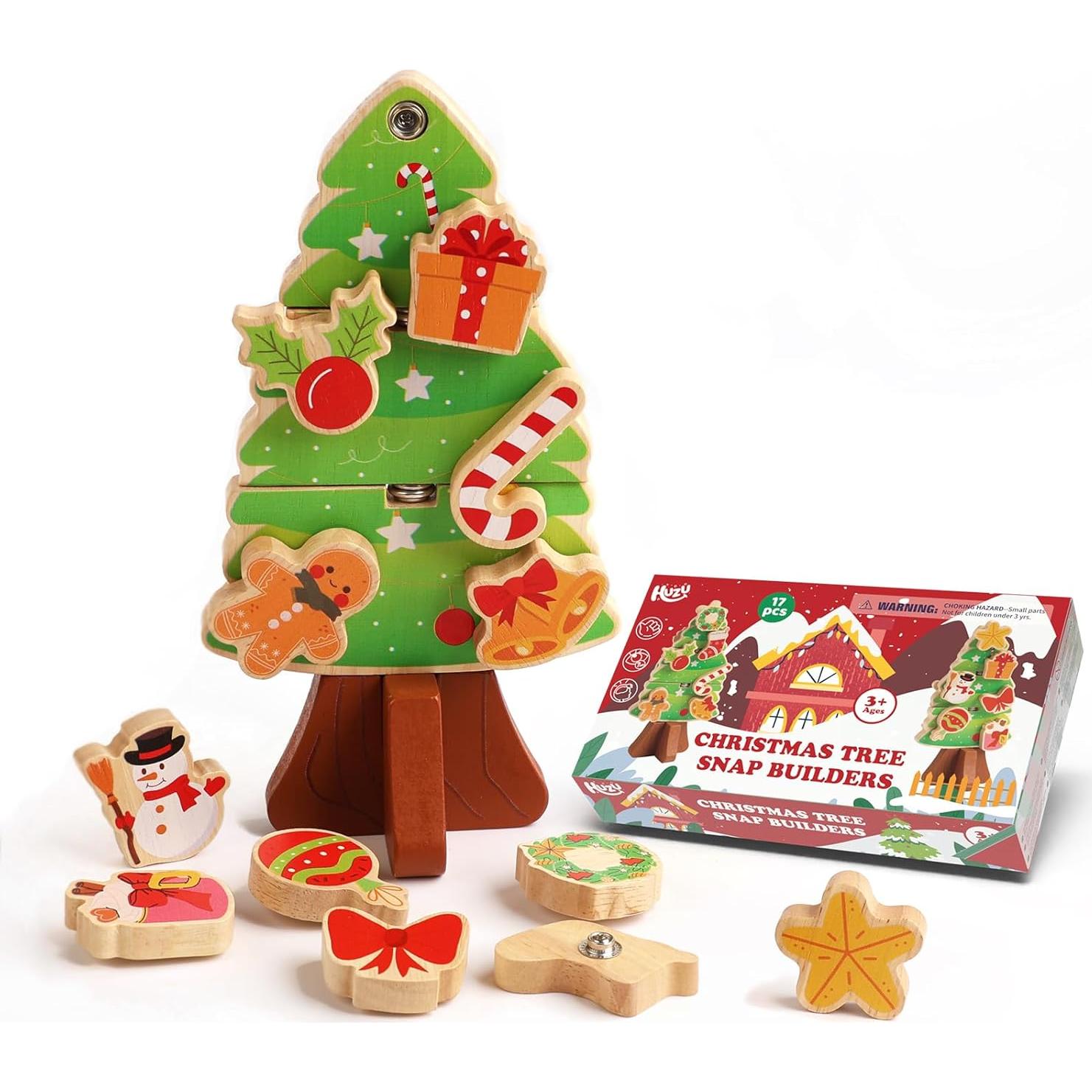 Conjunto de Juguetes de Madera HUZU: Vehículos de Emergencia y Árbol de Navidad