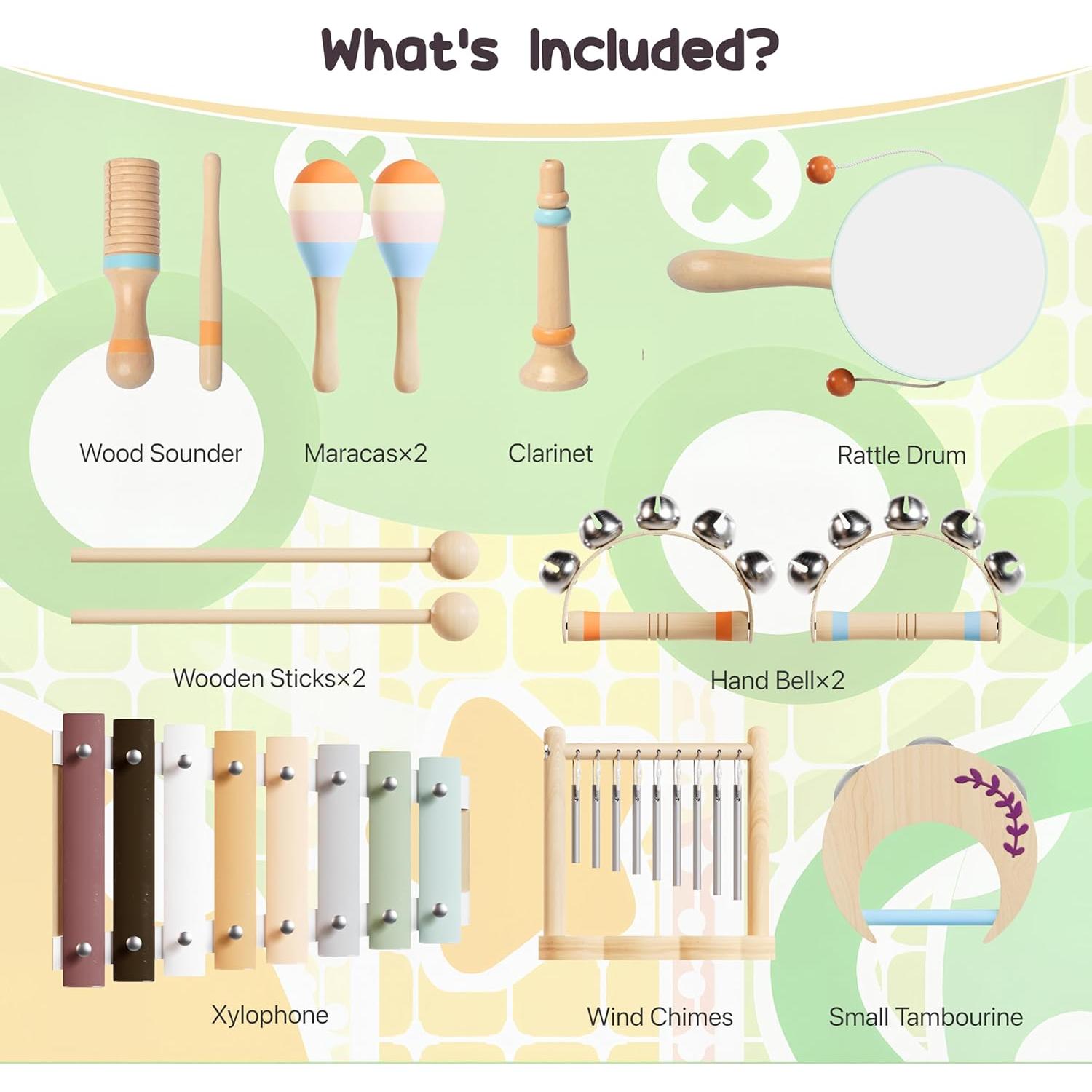 Conjunto de Instrumentos Musicales Montessori de Madera - 3 Años+