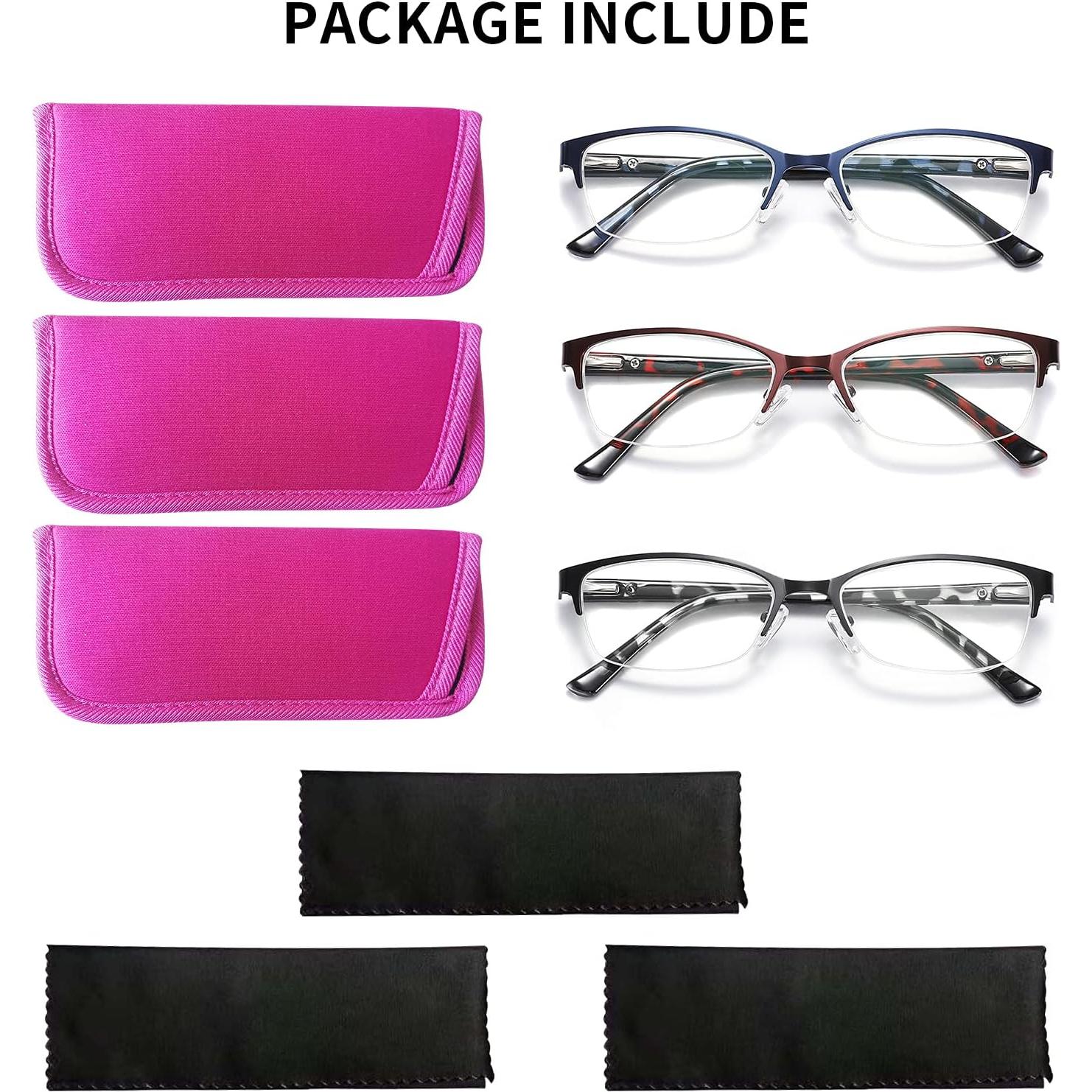 Gafas de Lectura BX 3-Pack Mujeres Anti Luz Azul Metal