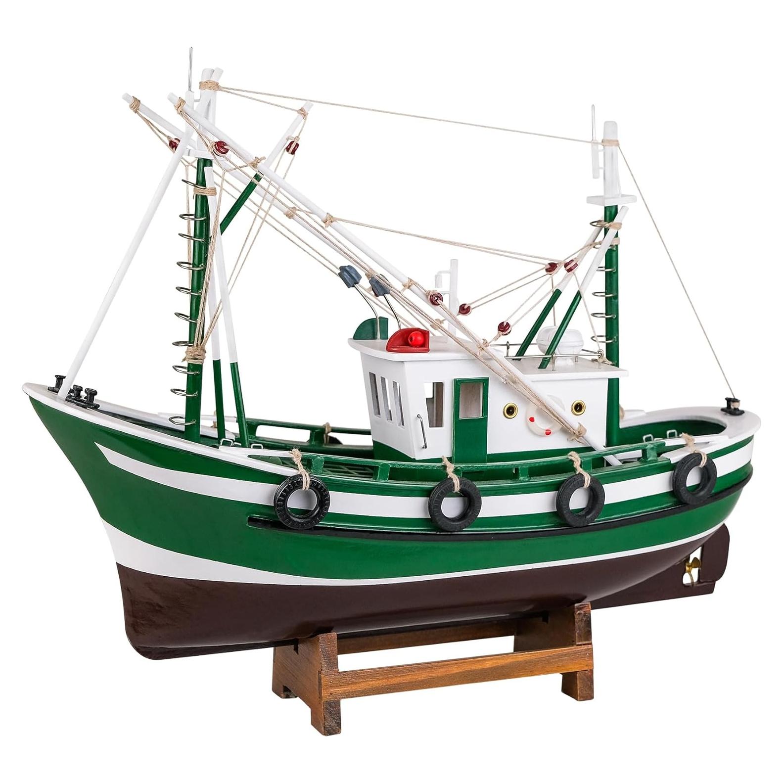 Barco de Pesca de Madera Verde SAILINGSTORY 32 cm Decoración