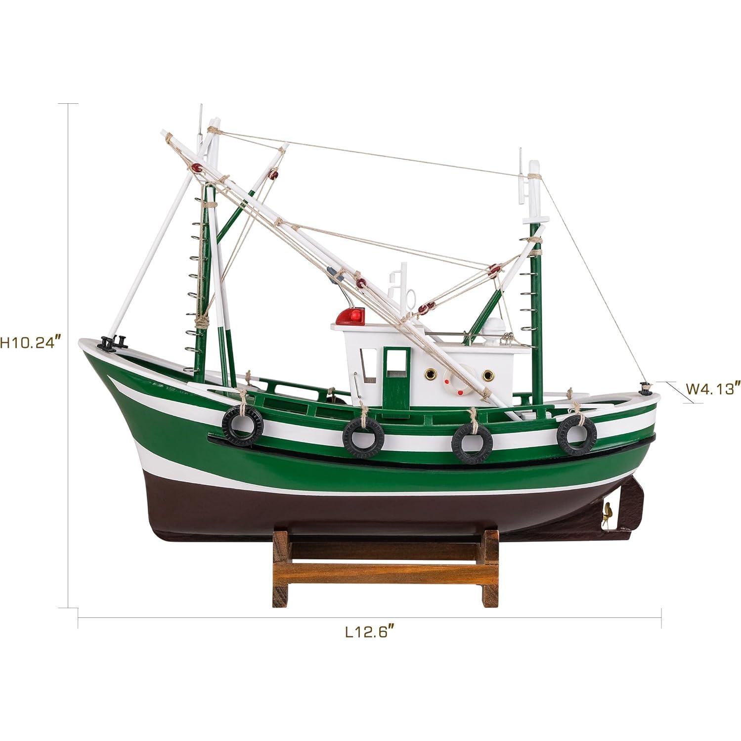 Barco de Pesca de Madera Verde SAILINGSTORY 32 cm Decoración