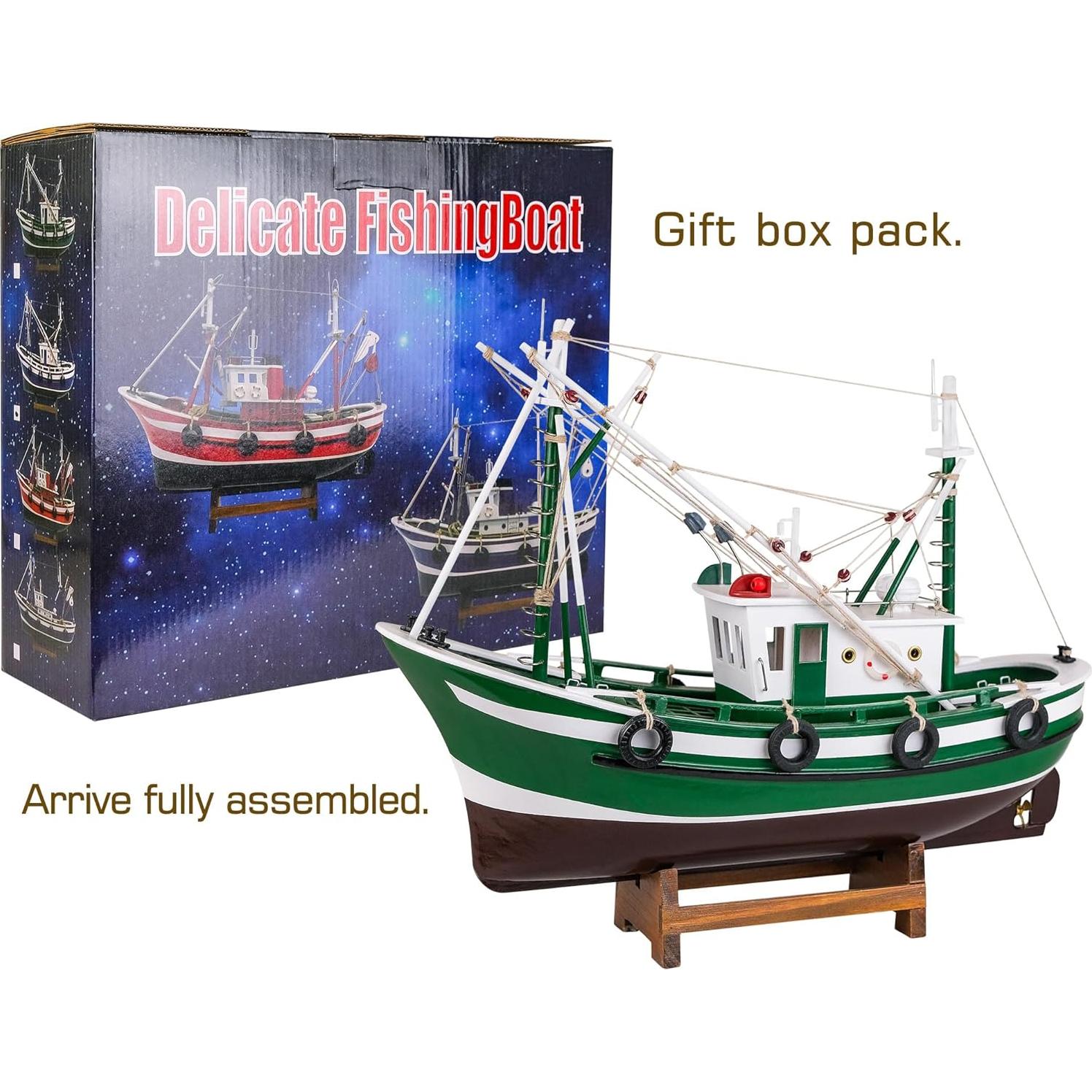 Barco de Pesca de Madera Verde SAILINGSTORY 32 cm Decoración