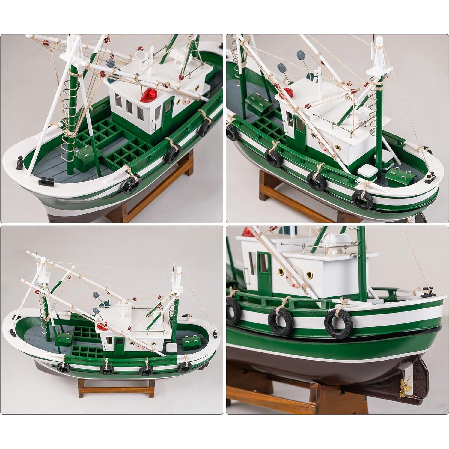 Barco de Pesca de Madera Verde SAILINGSTORY 32 cm Decoración
