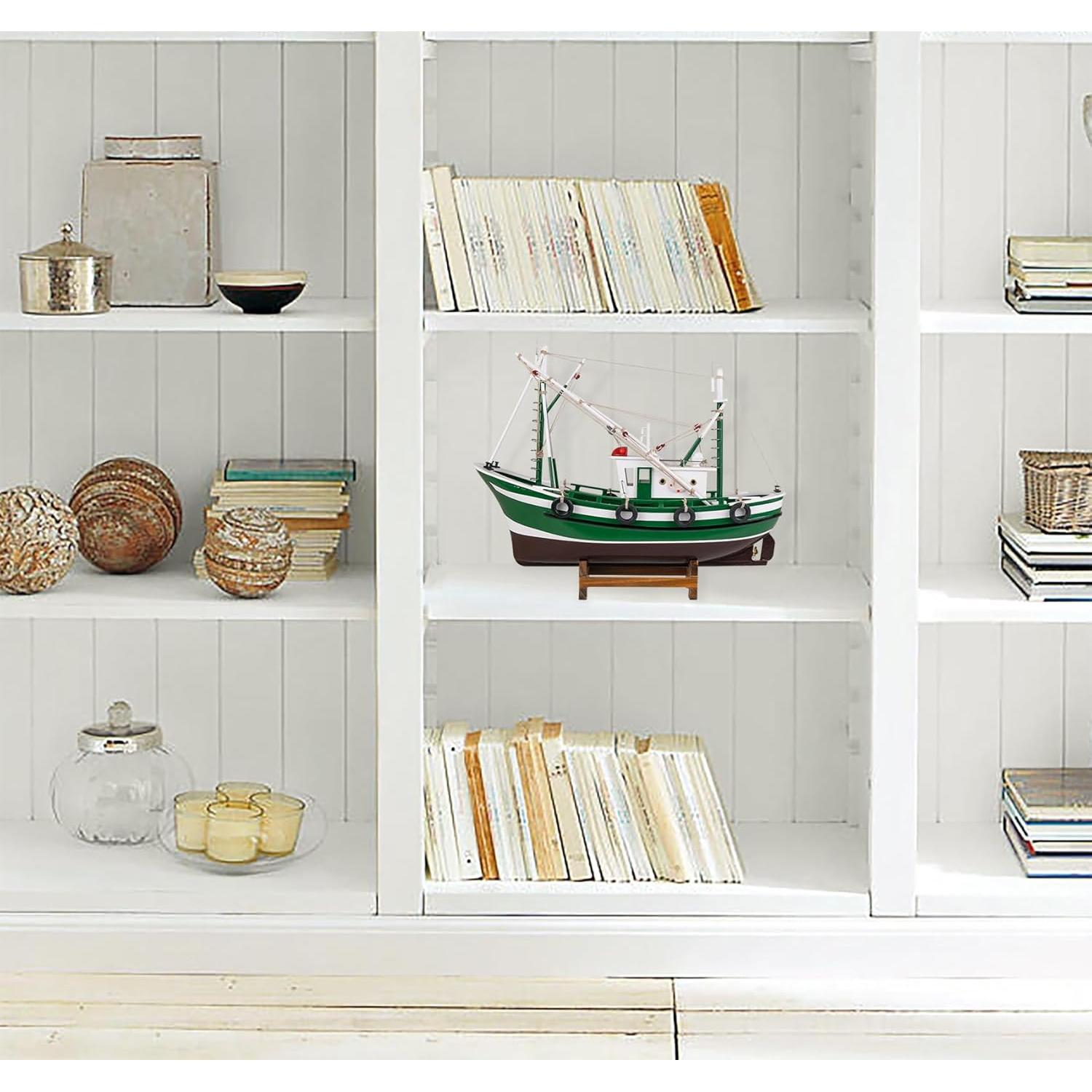 Barco de Pesca de Madera Verde SAILINGSTORY 32 cm Decoración