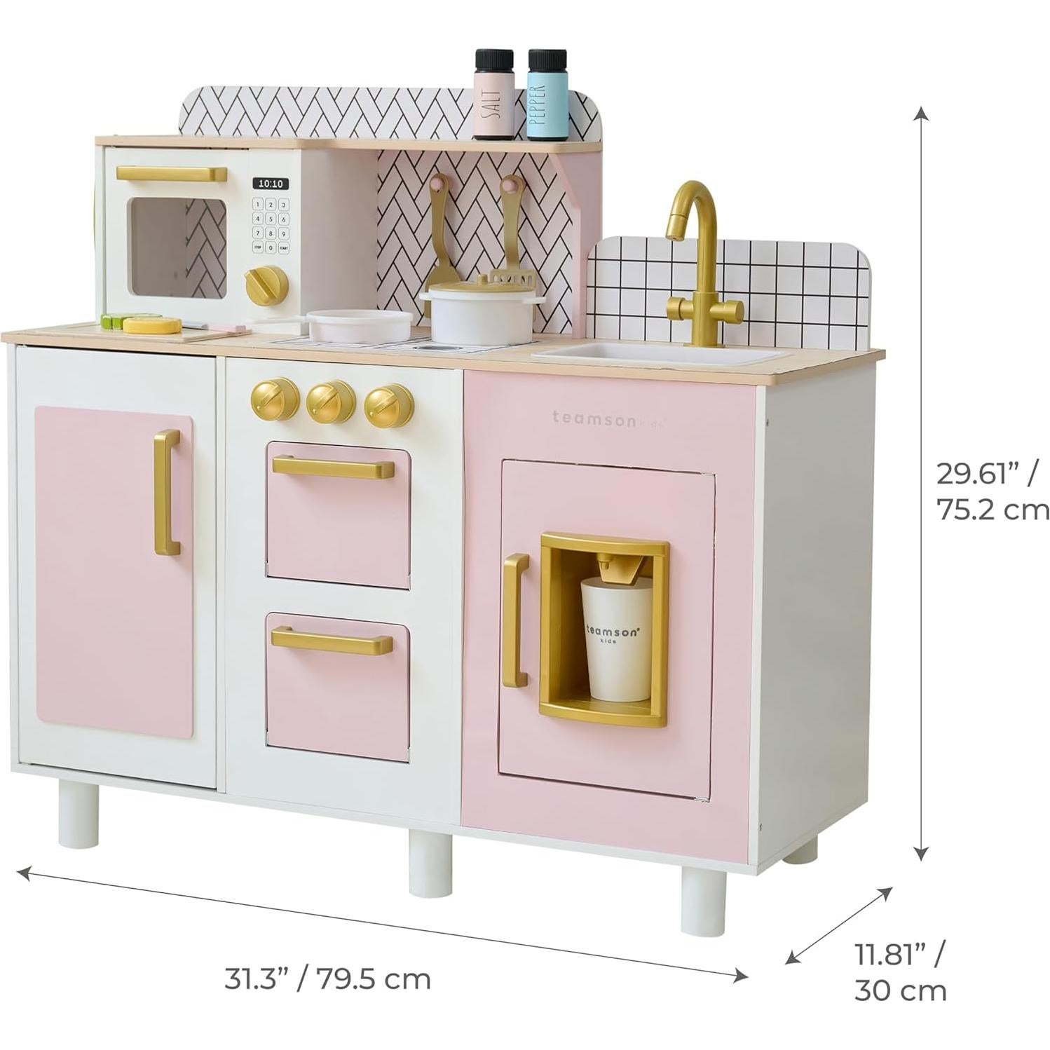 Cocina de Madera Teamson Kids Little Chef Hampton Rosa 17 Accesorios