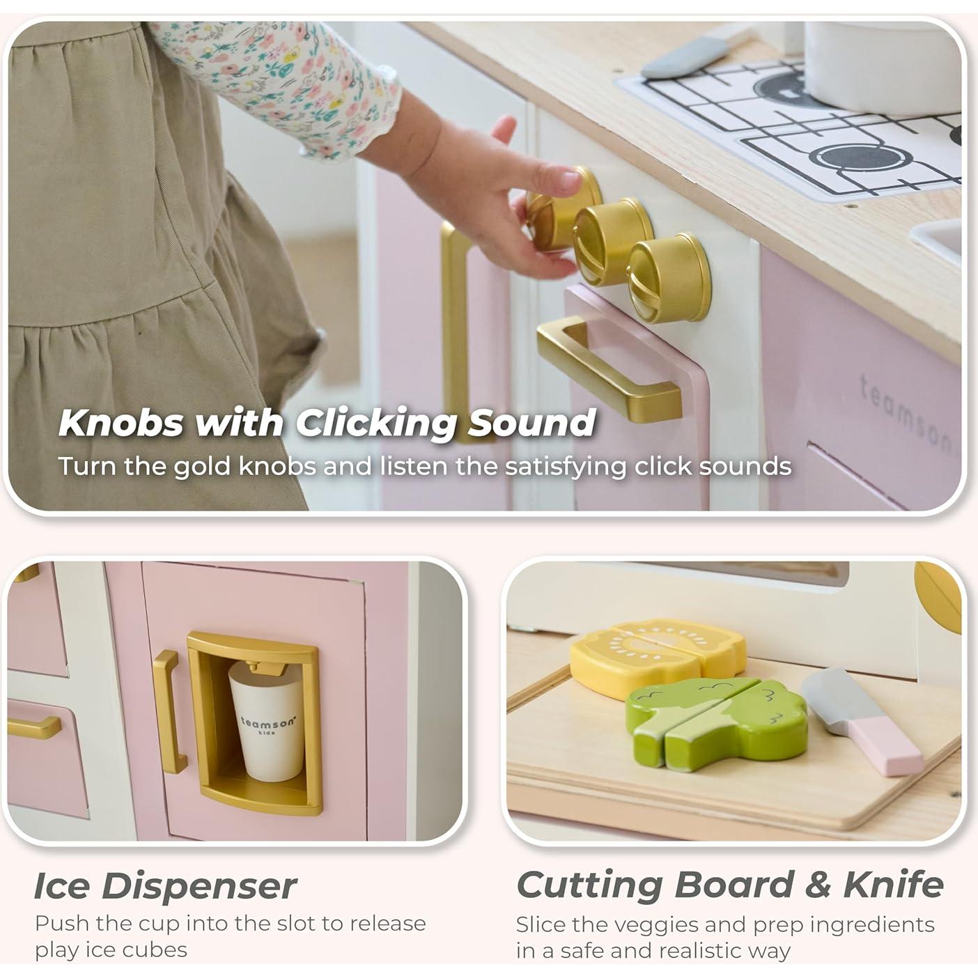 Cocina de Madera Teamson Kids Little Chef Hampton Rosa 17 Accesorios