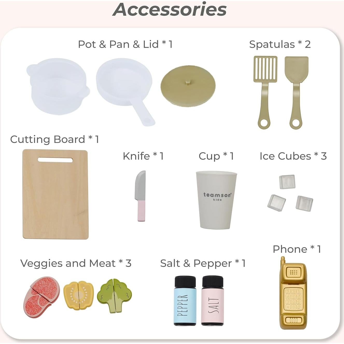 Cocina de Madera Teamson Kids Little Chef Hampton Rosa 17 Accesorios