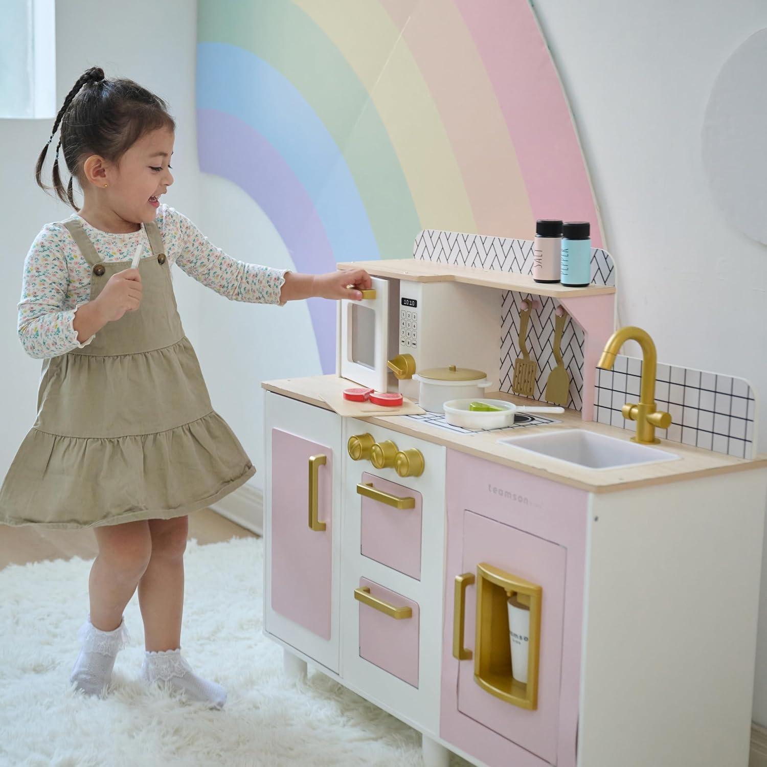 Cocina de Madera Teamson Kids Little Chef Hampton Rosa 17 Accesorios