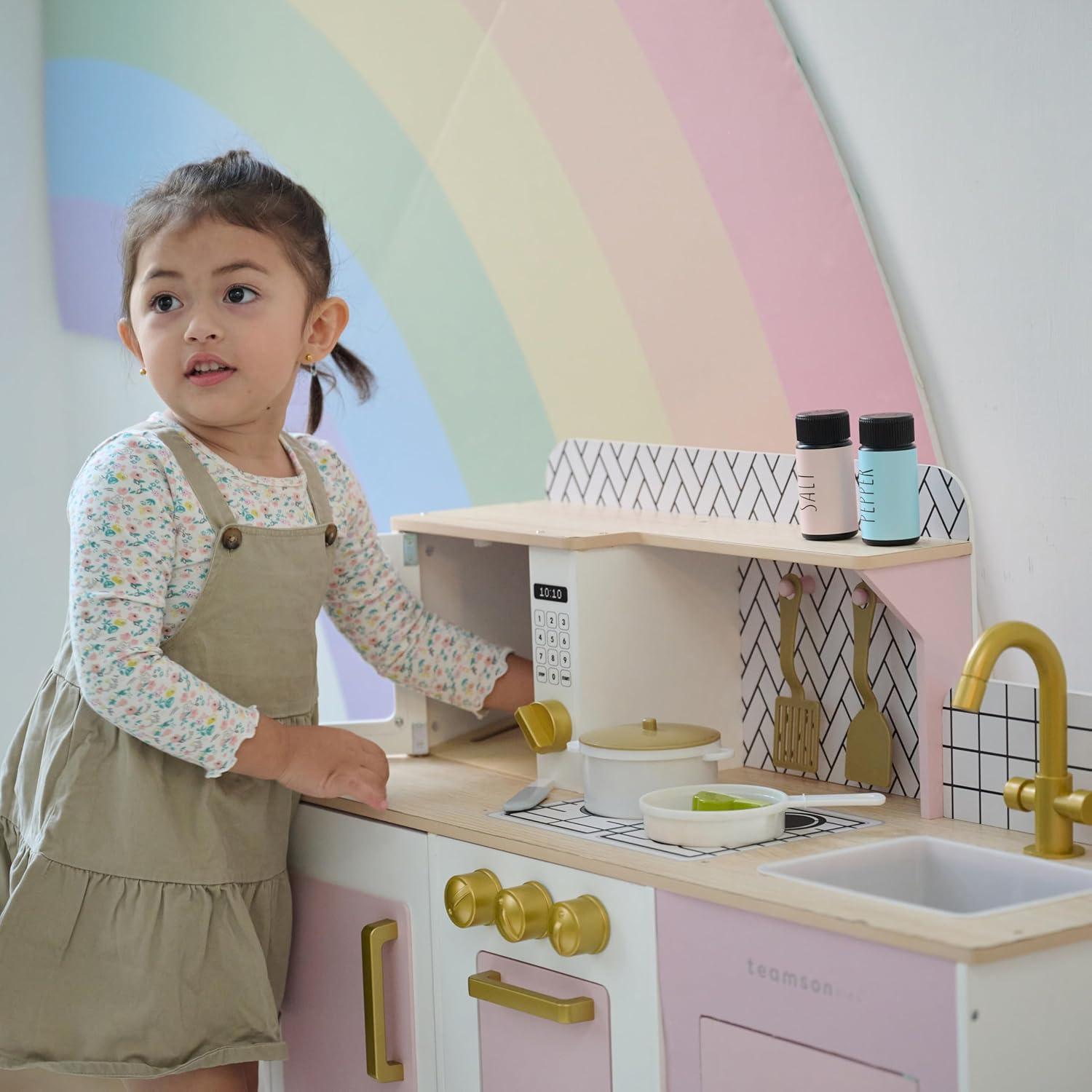 Cocina de Madera Teamson Kids Little Chef Hampton Rosa 17 Accesorios