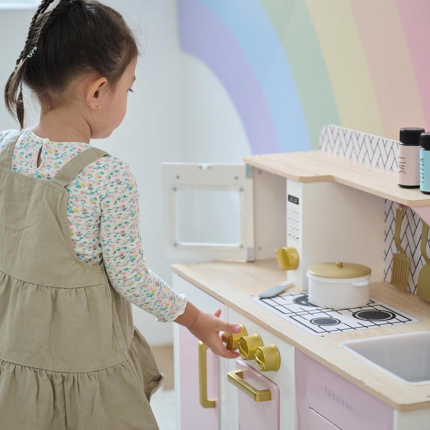 Cocina de Madera Teamson Kids Little Chef Hampton Rosa 17 Accesorios