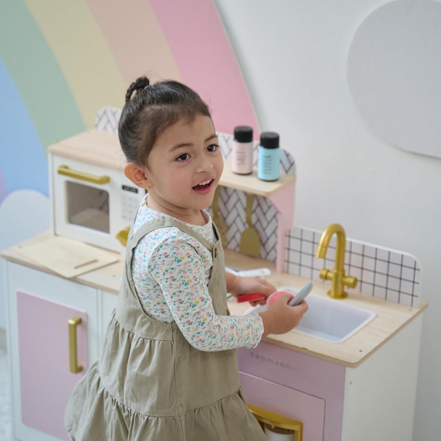 Cocina de Madera Teamson Kids Little Chef Hampton Rosa 17 Accesorios