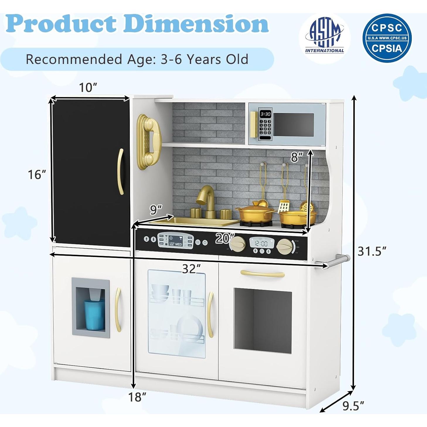 Cocina de Juguete KOTEK para Niños con Accesorios - Crema